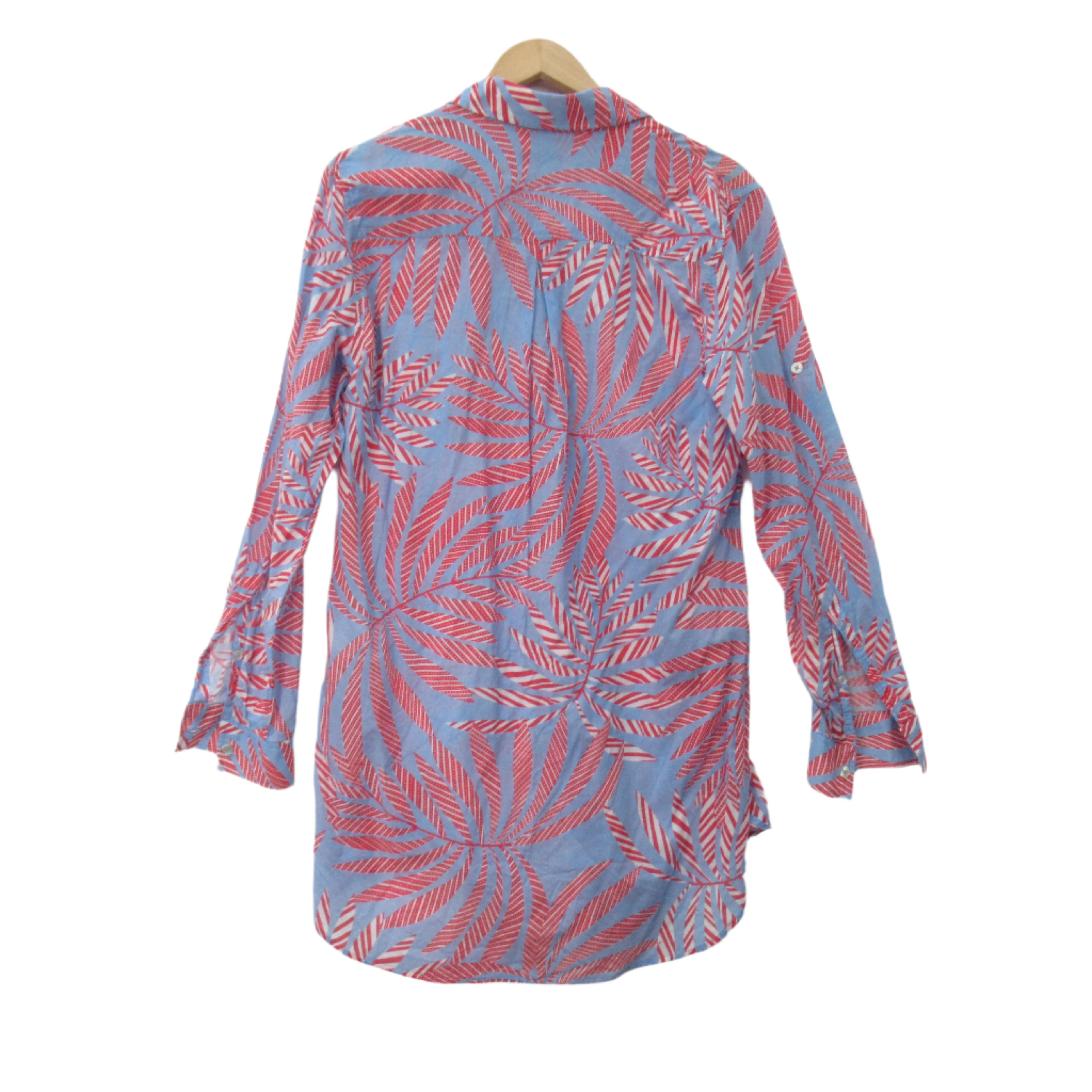 0039 Italy Blouse Shirt Blue Red Tropic Botanical Pattern Medium | Pre-loved - Image 2