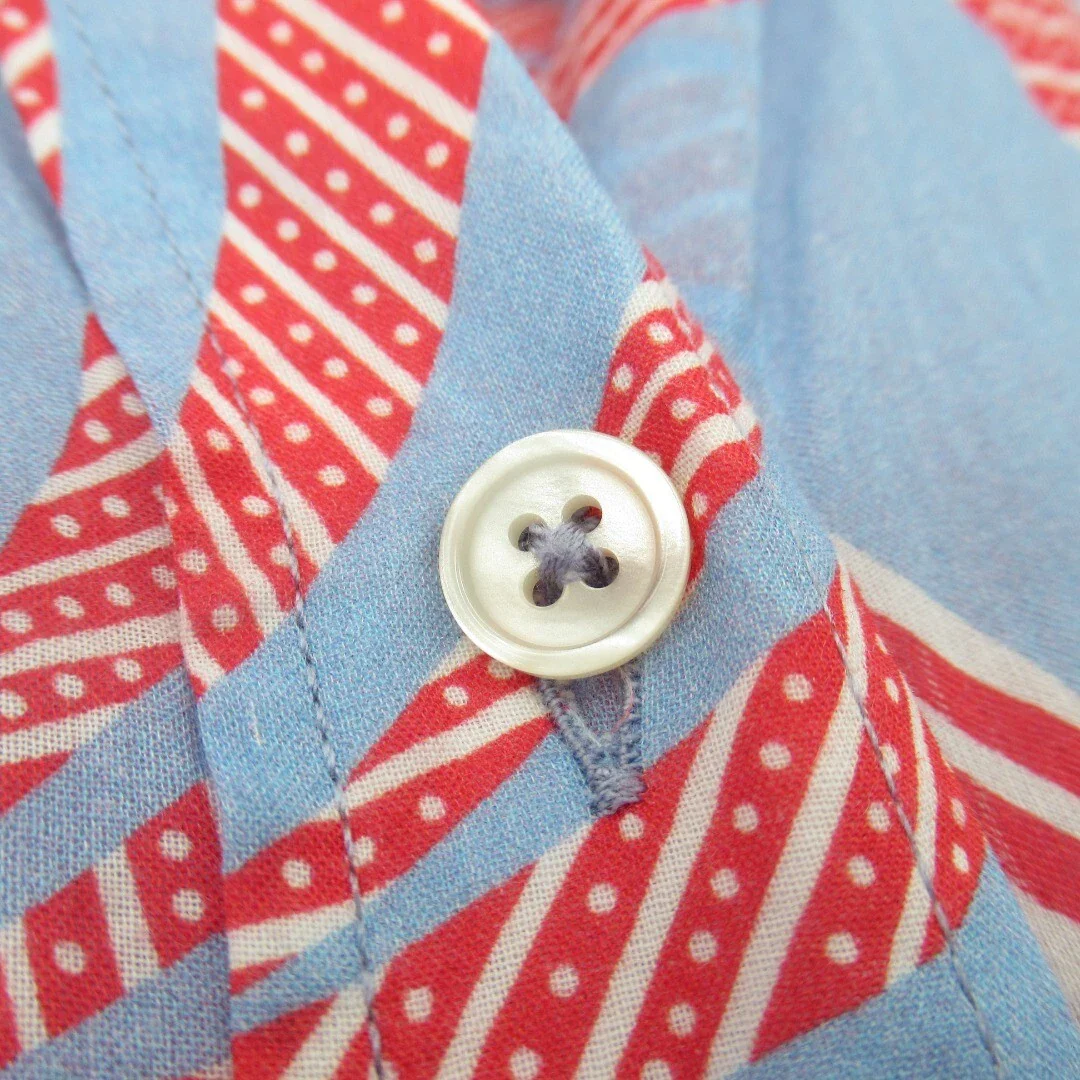 0039 Italy Blouse Shirt Blue Red Tropic Botanical Pattern Medium | Pre-loved - Image 5