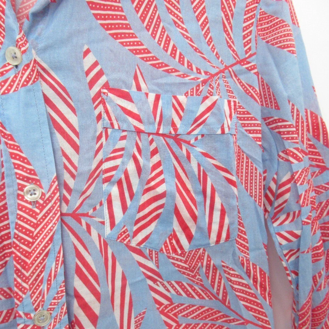 0039 Italy Blouse Shirt Blue Red Tropic Botanical Pattern Medium | Pre-loved - Image 6