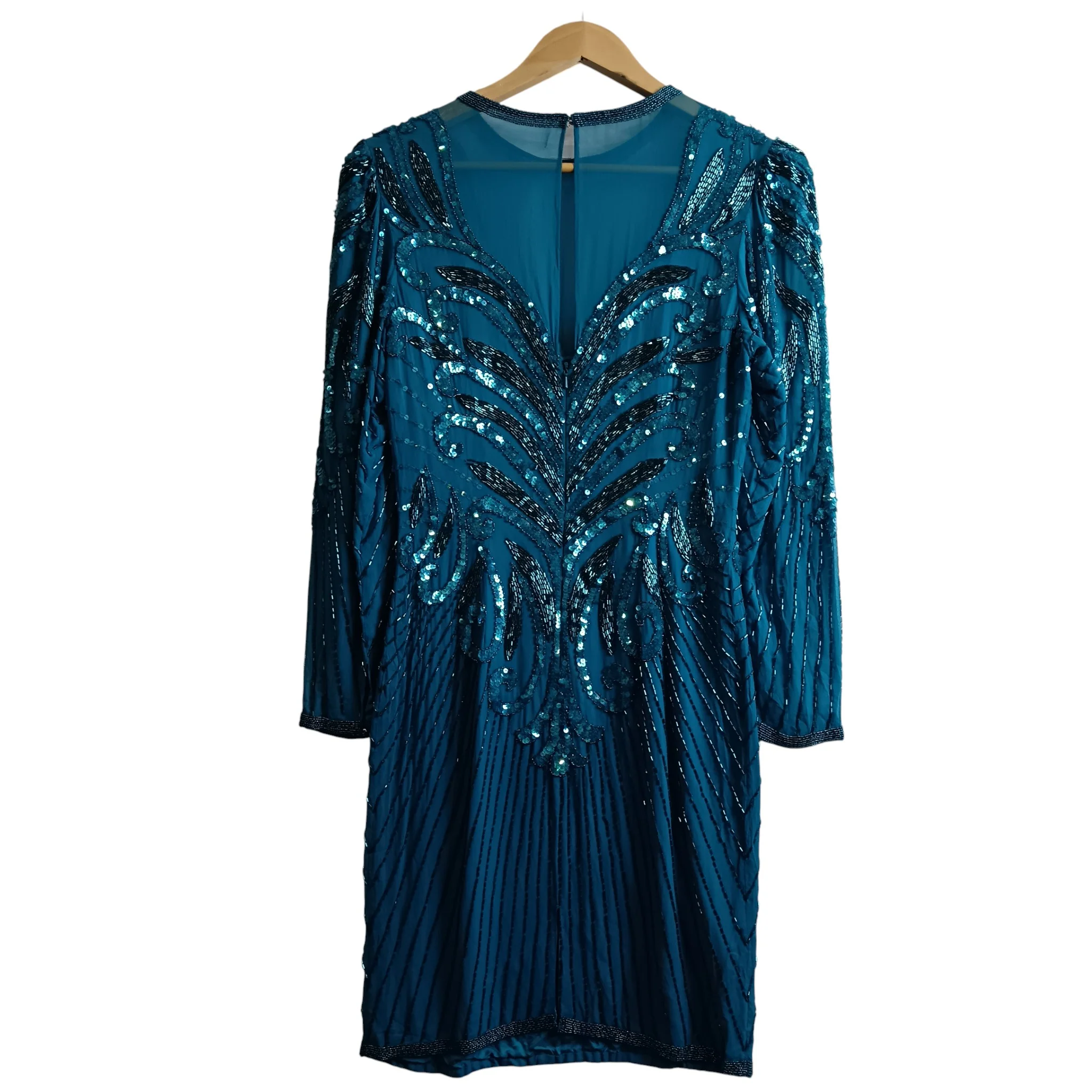 A.J Bari Petrol Blue Beaded Pure  Silk Dress UK Small - Womenswear | Pre-loved - Image 2