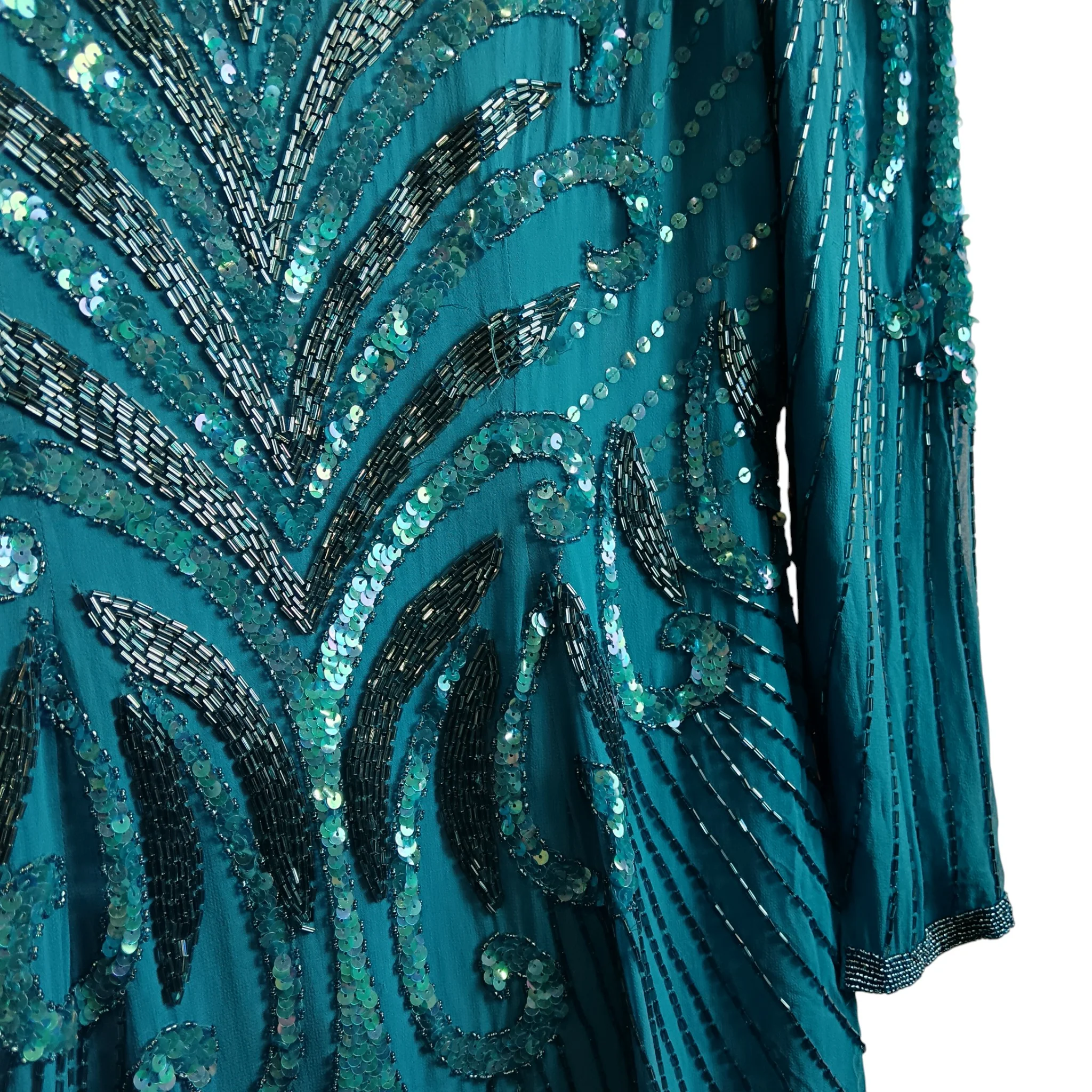 A.J Bari Petrol Blue Beaded Pure  Silk Dress UK Small - Womenswear | Pre-loved - Image 5