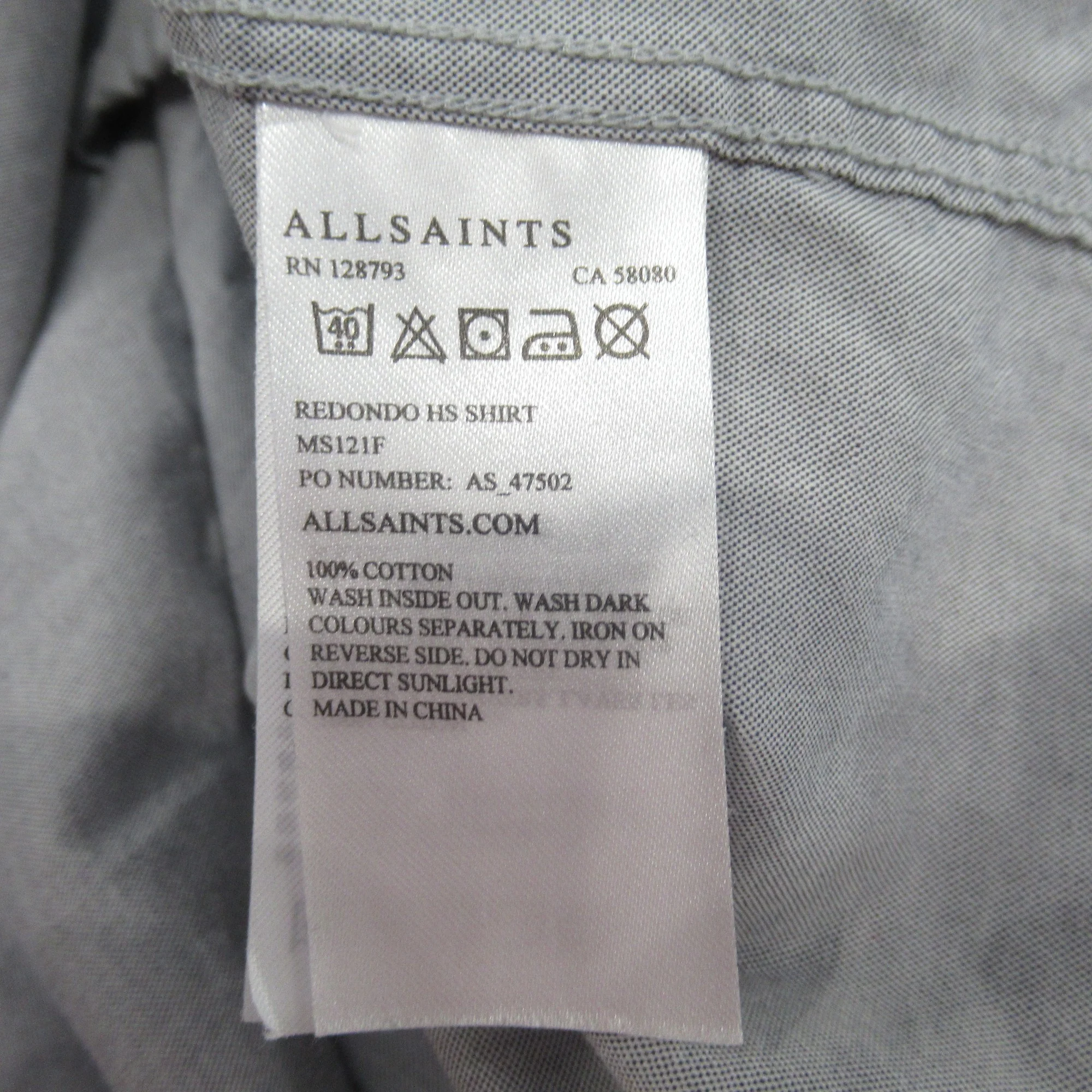 All Saints Small Grey Shirt Cotton Menswear | Preloved - Image 6