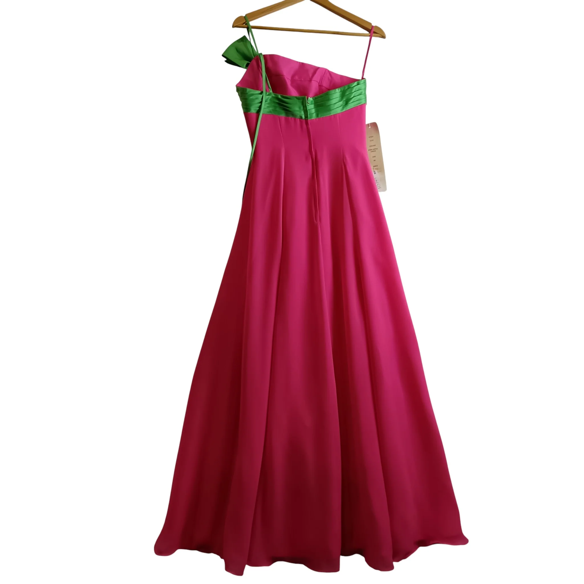 Amanda Wyatt Vivid Pink Green Satin Trim Full Length Women's Dress UK 8 -Tags On - Womenswear | Pre-loved - Image 2