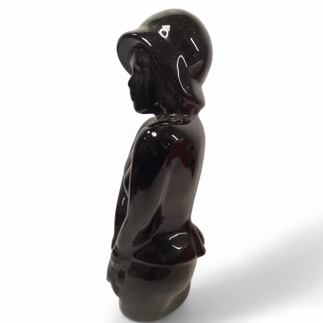 Art Deco Woman Figurine Bust Black Ceramic Decorative | Preloved - Image 5