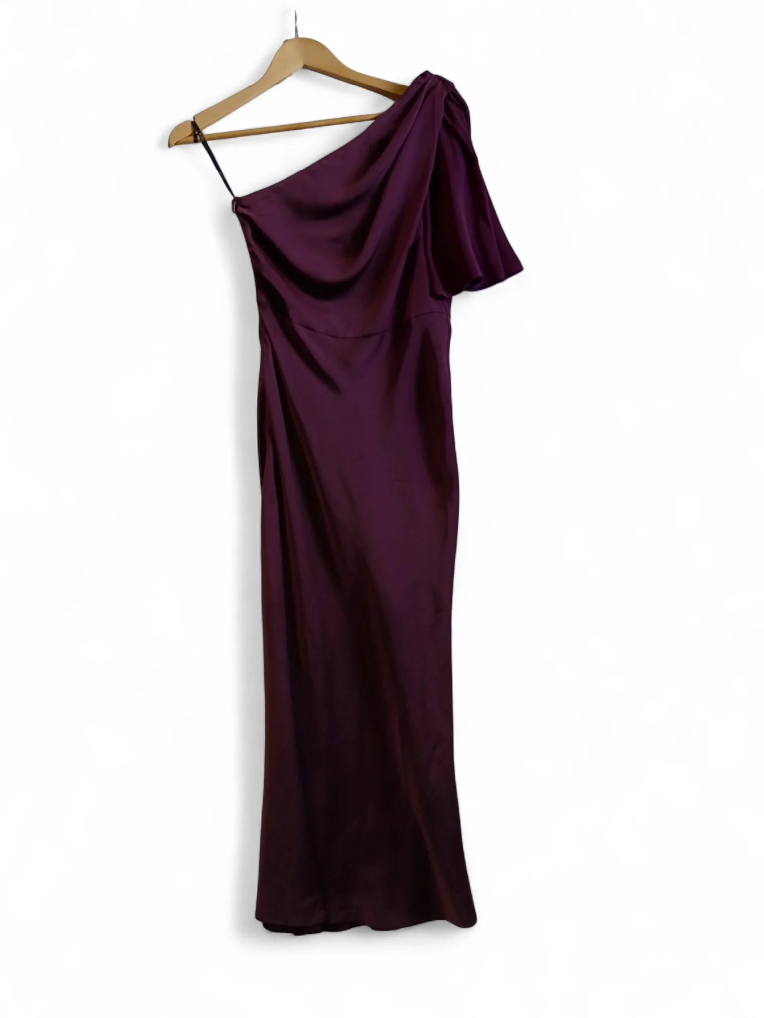 Asos Long Purple Satin Ladies Party Dress With One Sleeve UK 8 - Tags On - Womenswear | Pre-loved
