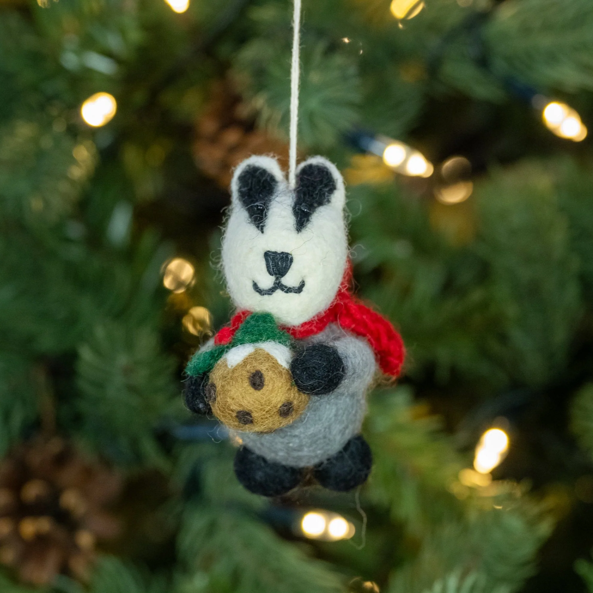 Badger with Christmas Pudding | Handmade Christmas Decoration