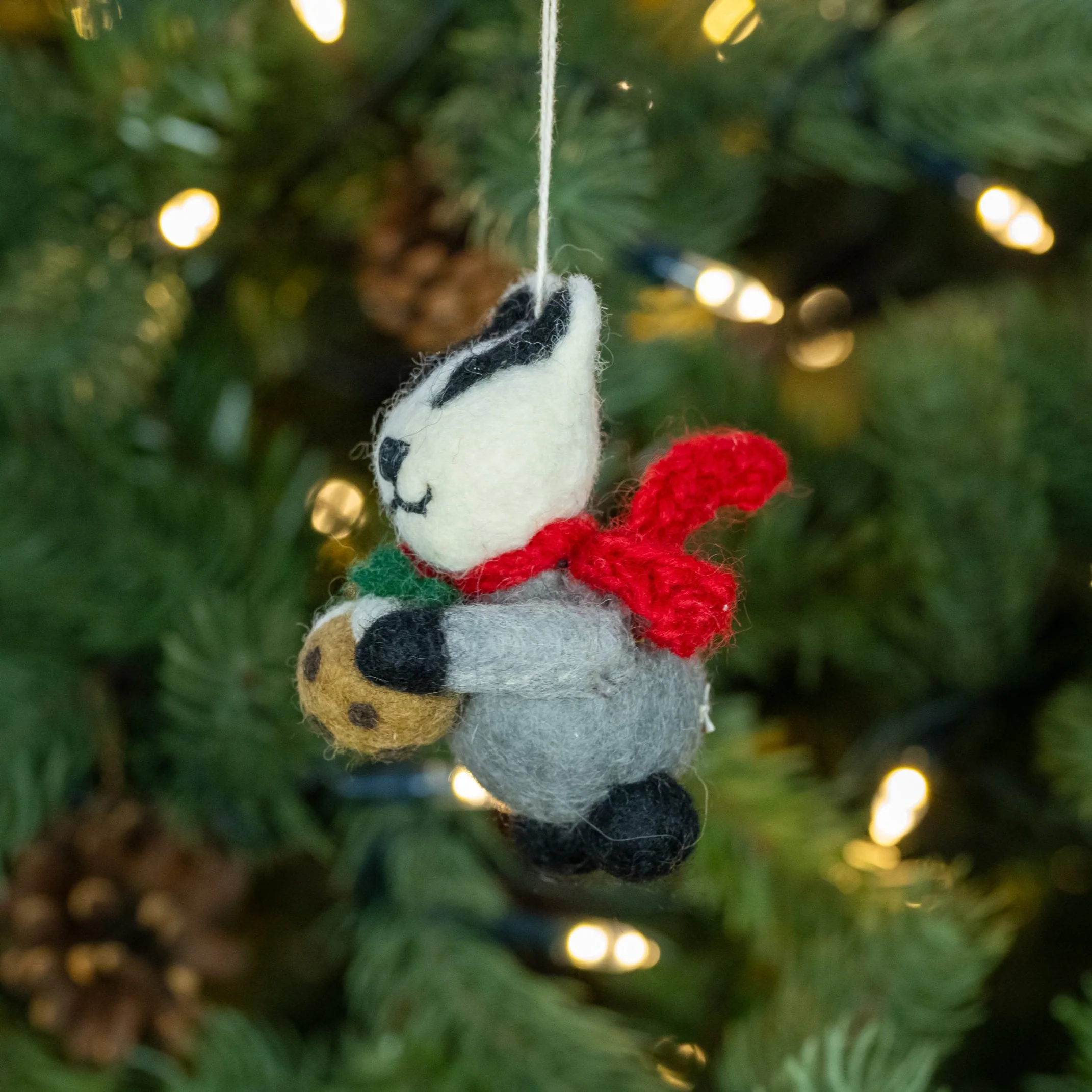Badger with Christmas Pudding | Handmade Christmas Decoration - Image 2