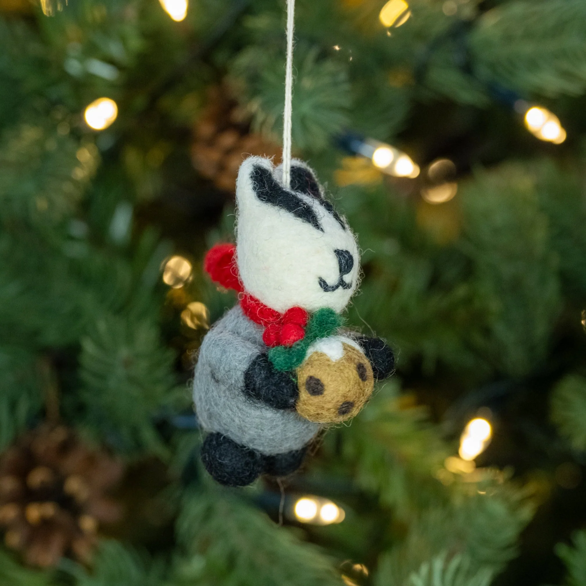 Badger with Christmas Pudding | Handmade Christmas Decoration - Image 3