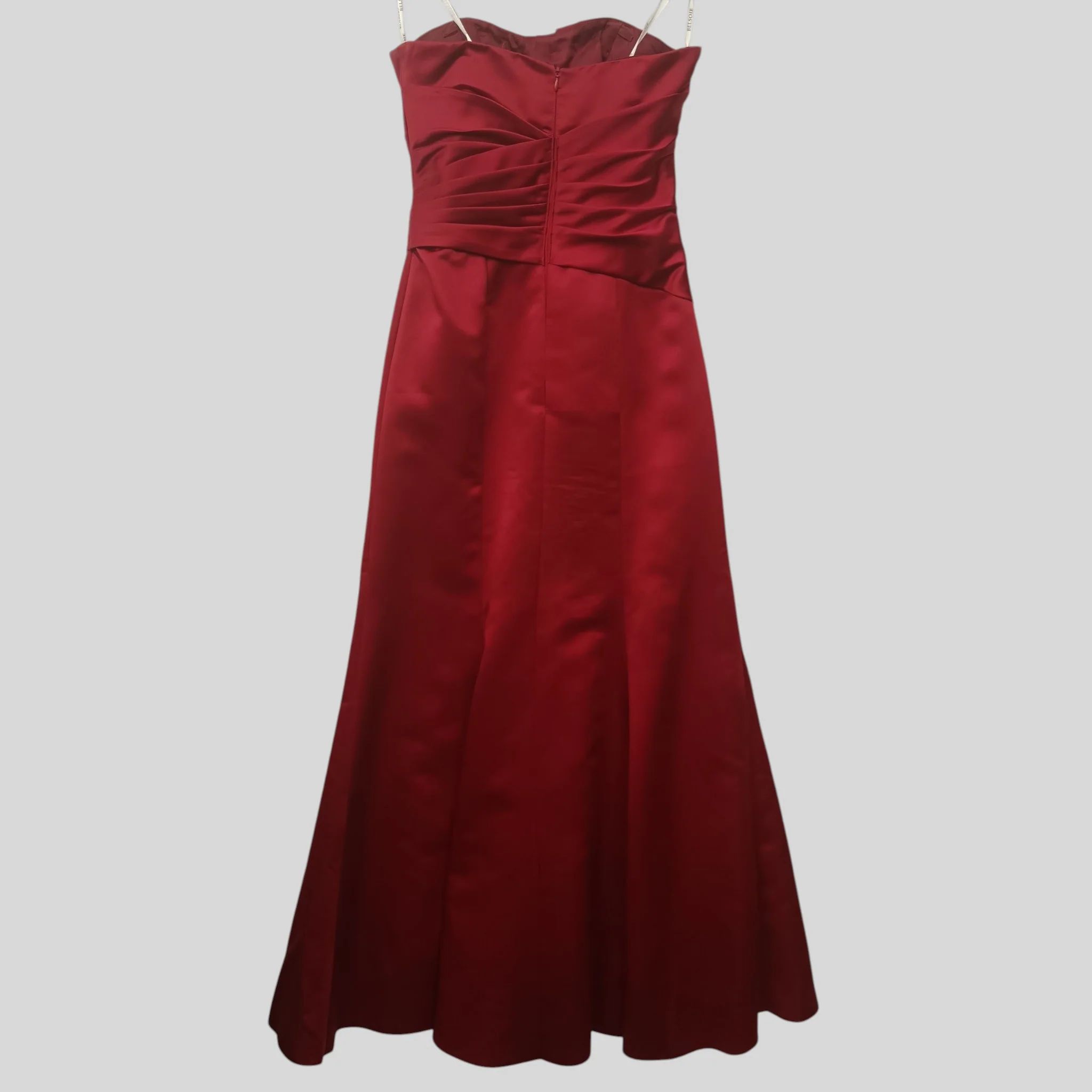 Belsoie Strapless Dark Red Satin Bridesmaid Dress UK 10  Womenswear | Pre-loved - Image 2