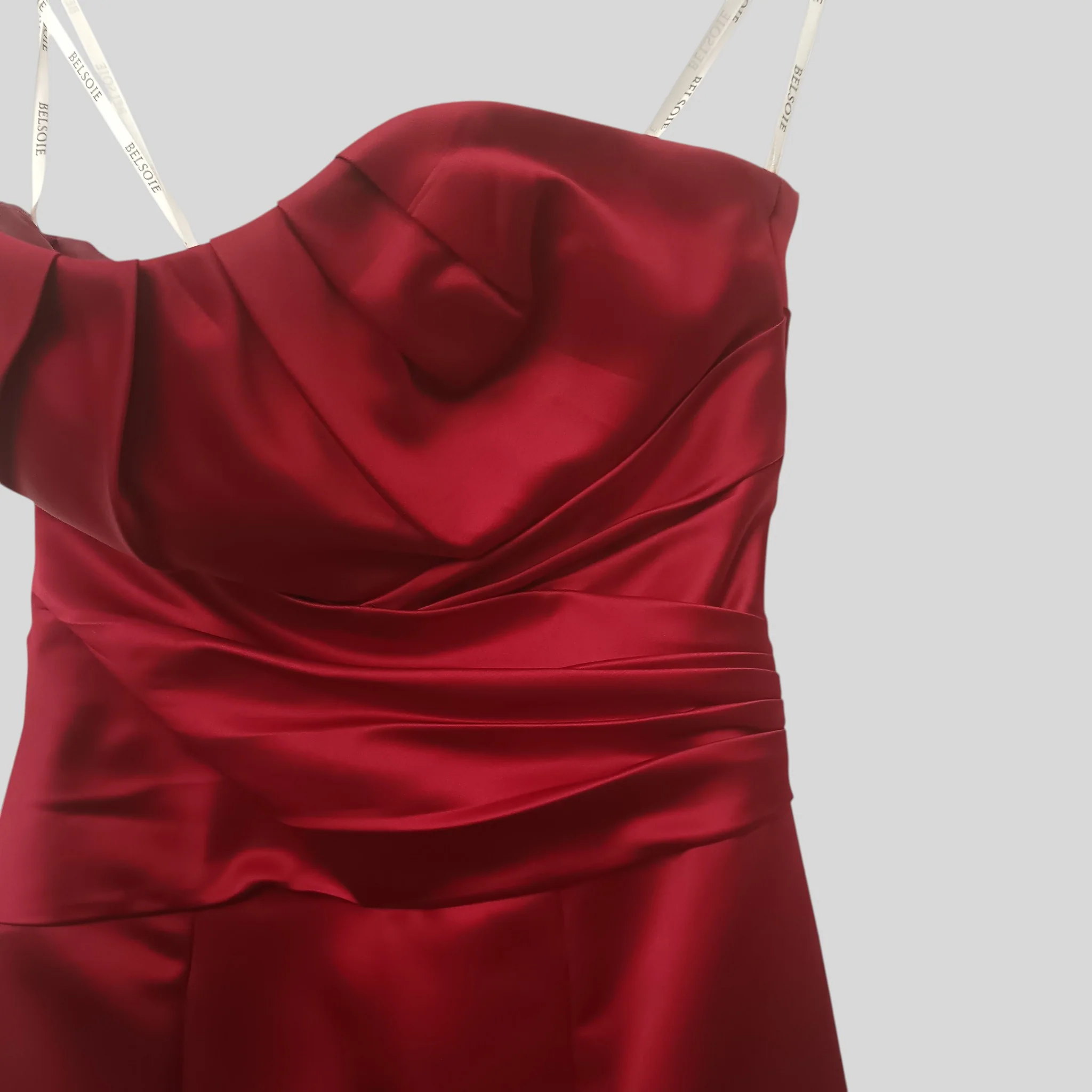 Belsoie Strapless Dark Red Satin Bridesmaid Dress UK 10  Womenswear | Pre-loved - Image 3
