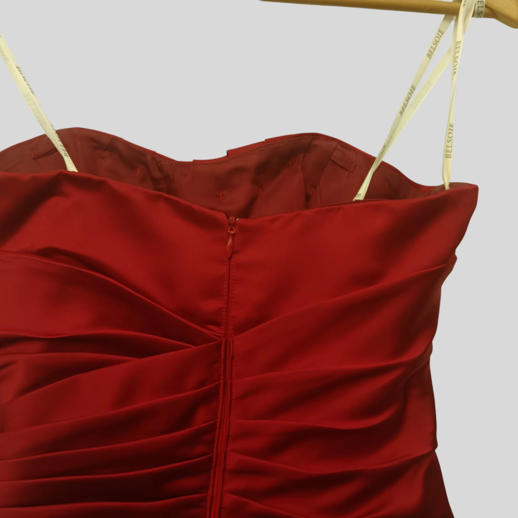 Belsoie Strapless Dark Red Satin Bridesmaid Dress UK 10  Womenswear | Pre-loved - Image 4