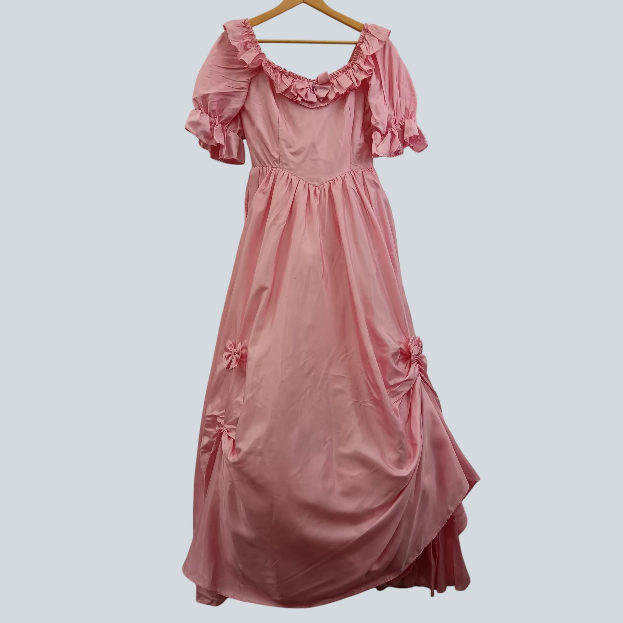Berktrex Brides Vintage Pink Satin Bridesmaid Dress Puff Sleeves UK 12 Womenswear | Pre-loved