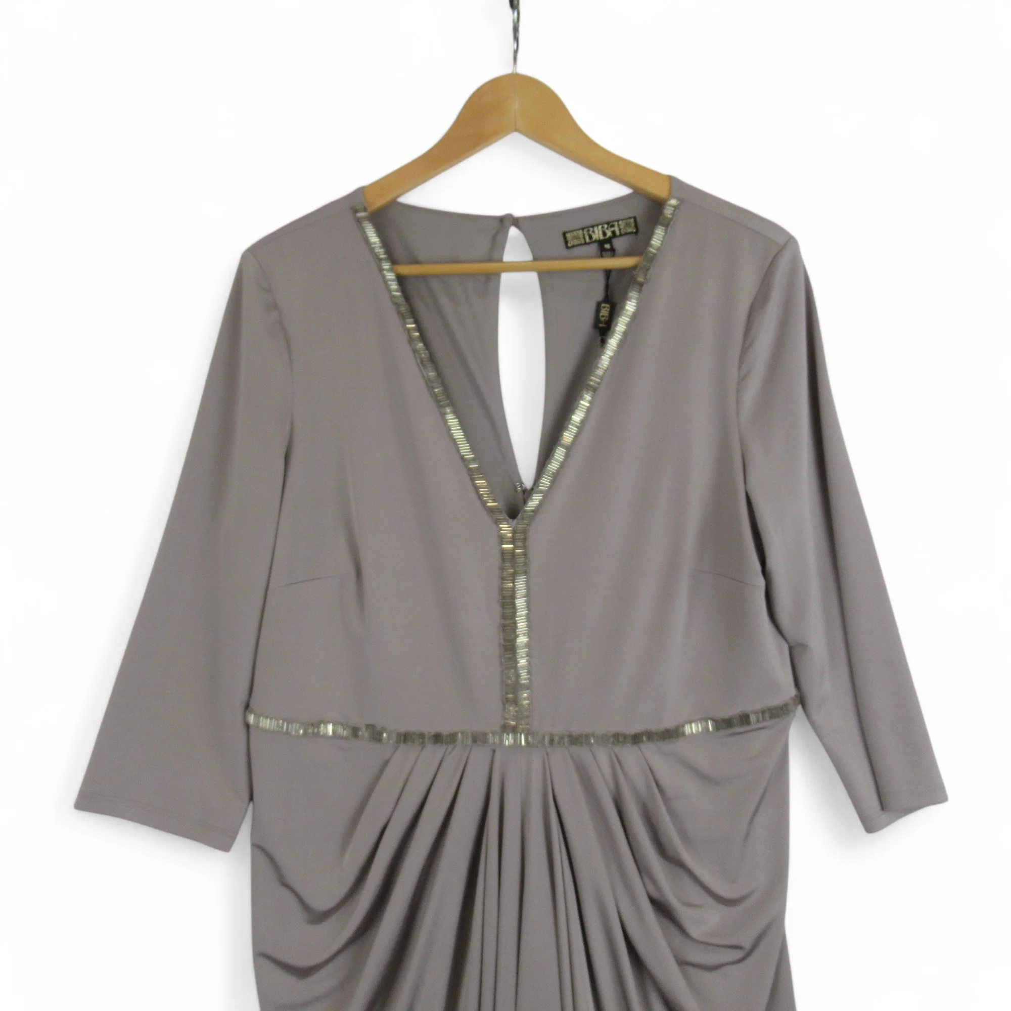 Biba UK 18 Grey Drape Dress V Neck Long Womenswear | Preloved - Image 2