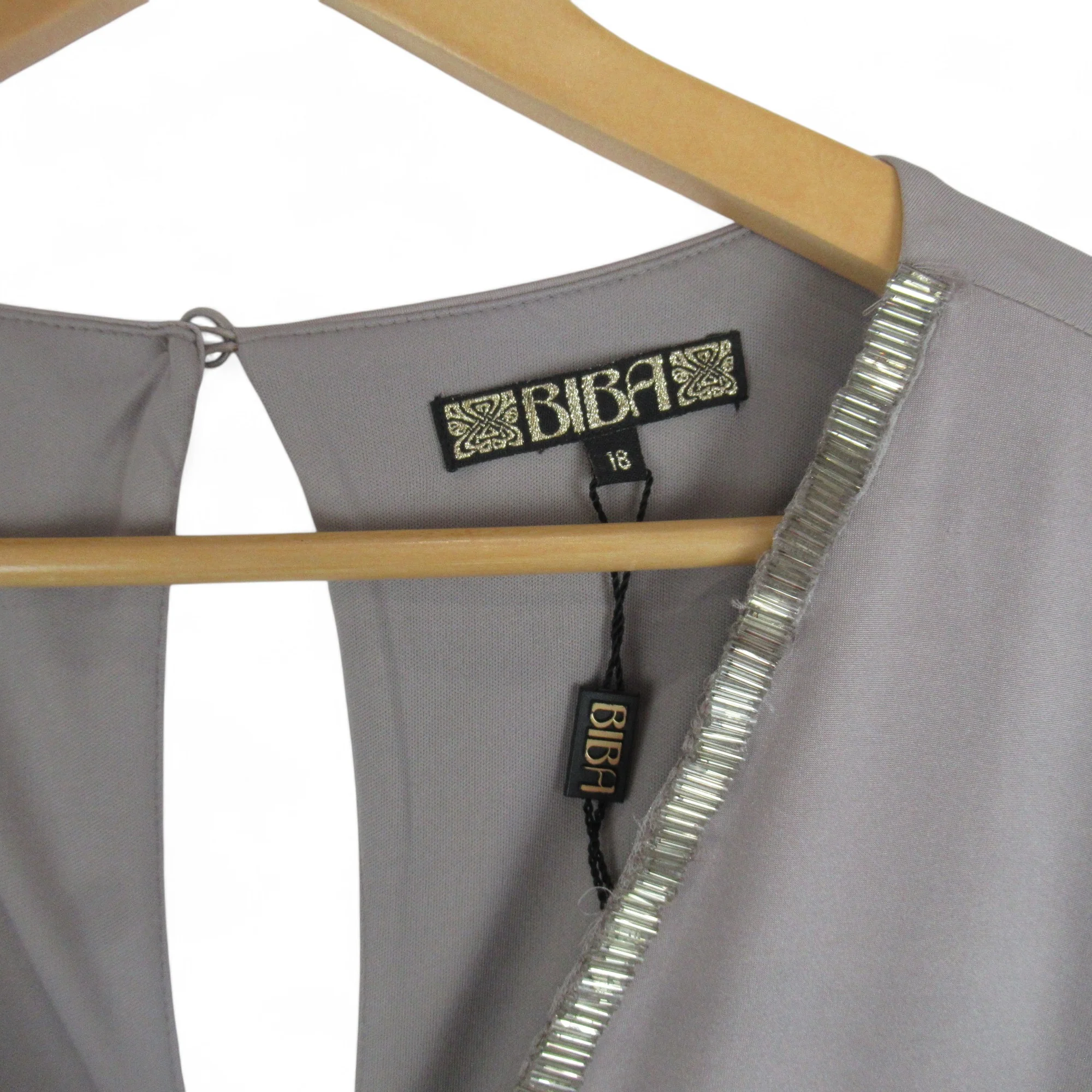 Biba UK 18 Grey Drape Dress V Neck Long Womenswear | Preloved - Image 3