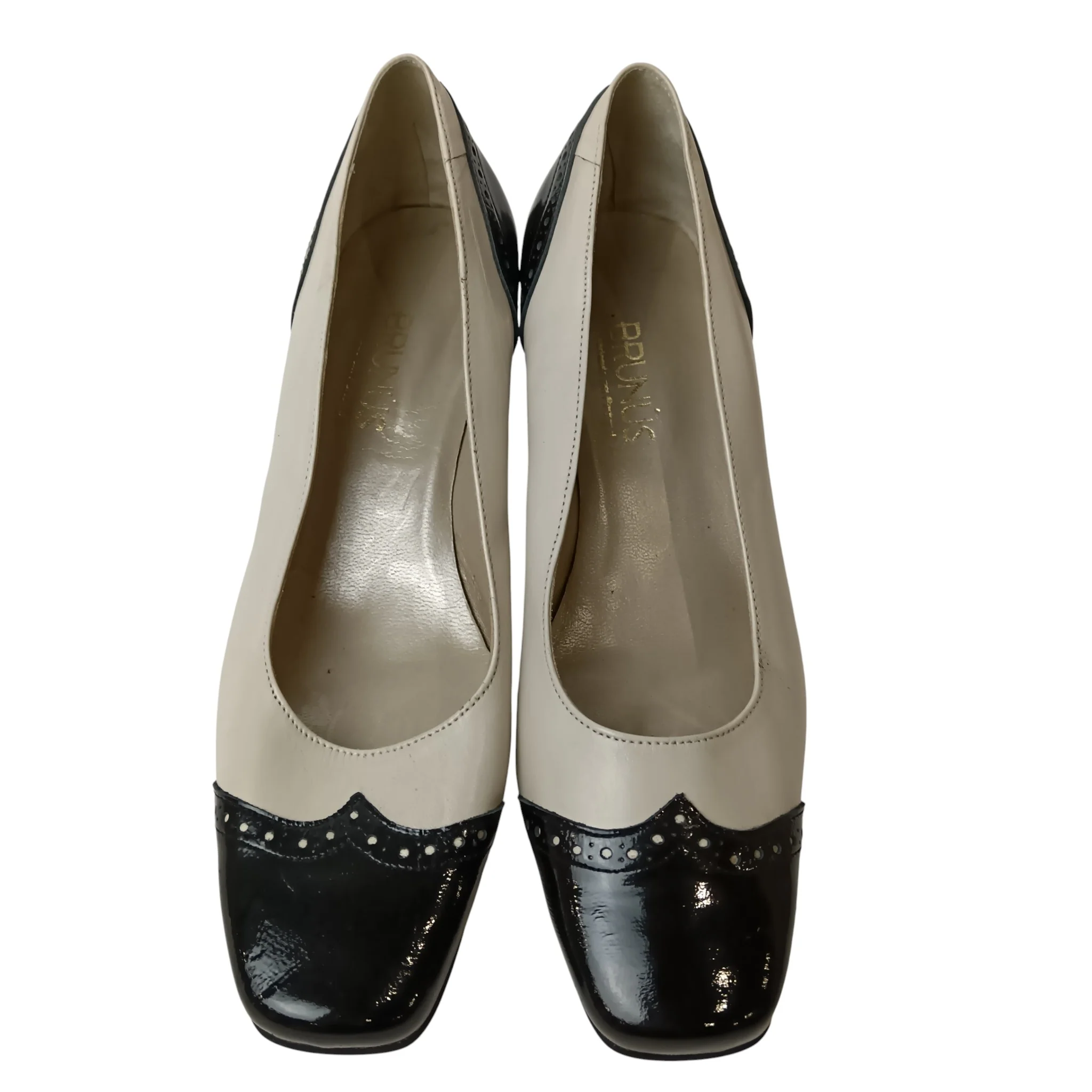 Brunus Oxford Kitten Heels Ladies Women's Beige & Black Leather Shoes UK 6.5- Womenswear | Preloved - Image 2