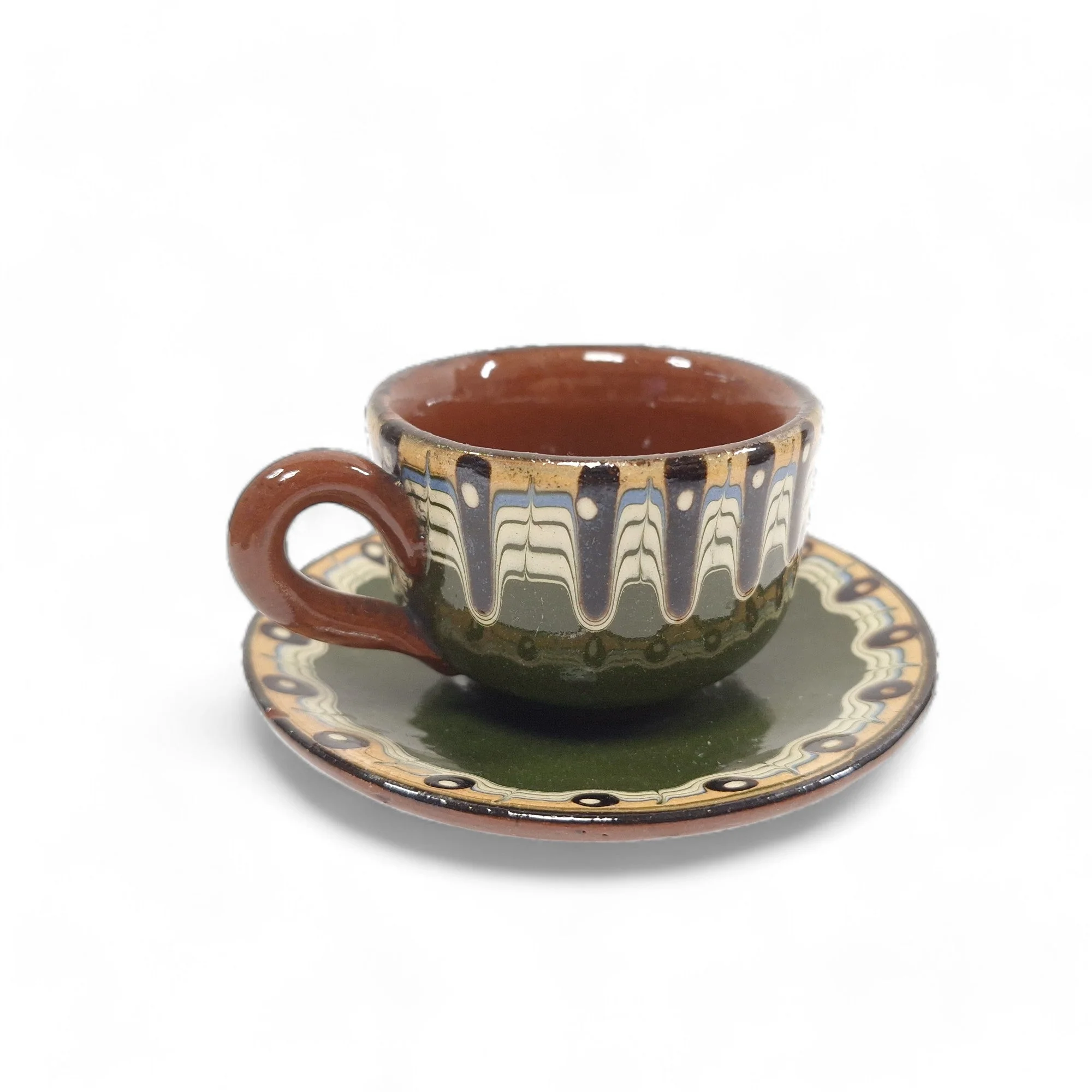 Bulgarian Peacock Eye Tea Set 13pc Drip Glaze | Preloved - Image 2