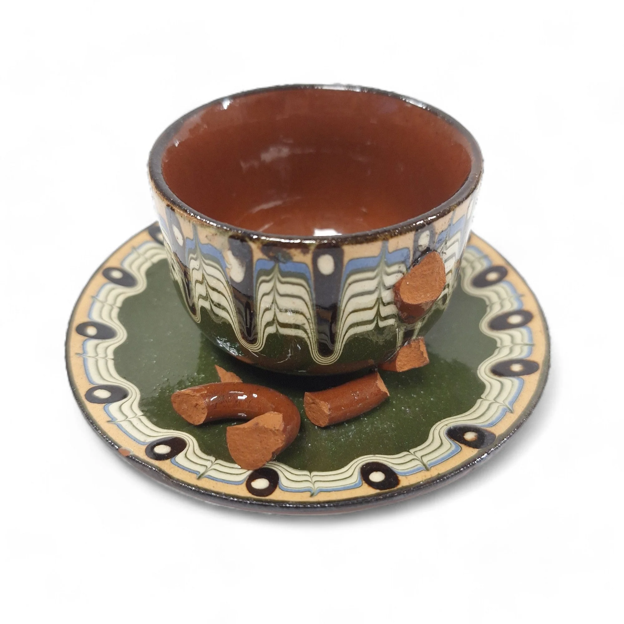 Bulgarian Peacock Eye Tea Set 13pc Drip Glaze | Preloved - Image 3