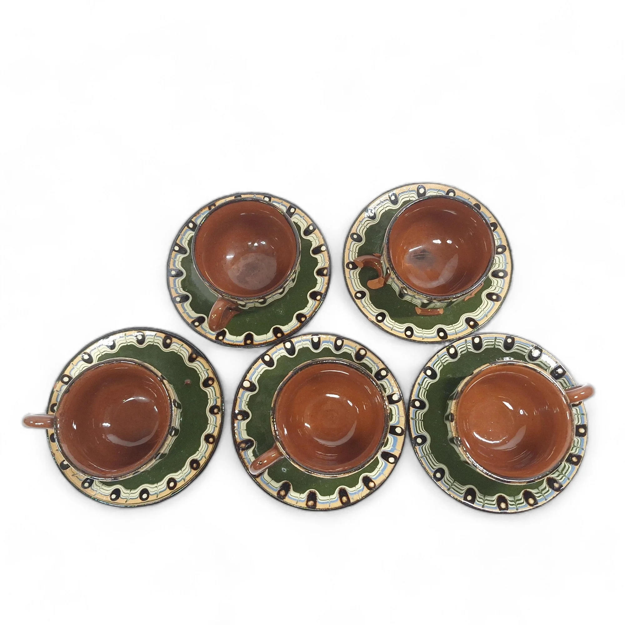 Bulgarian Peacock Eye Tea Set 13pc Drip Glaze | Preloved - Image 4