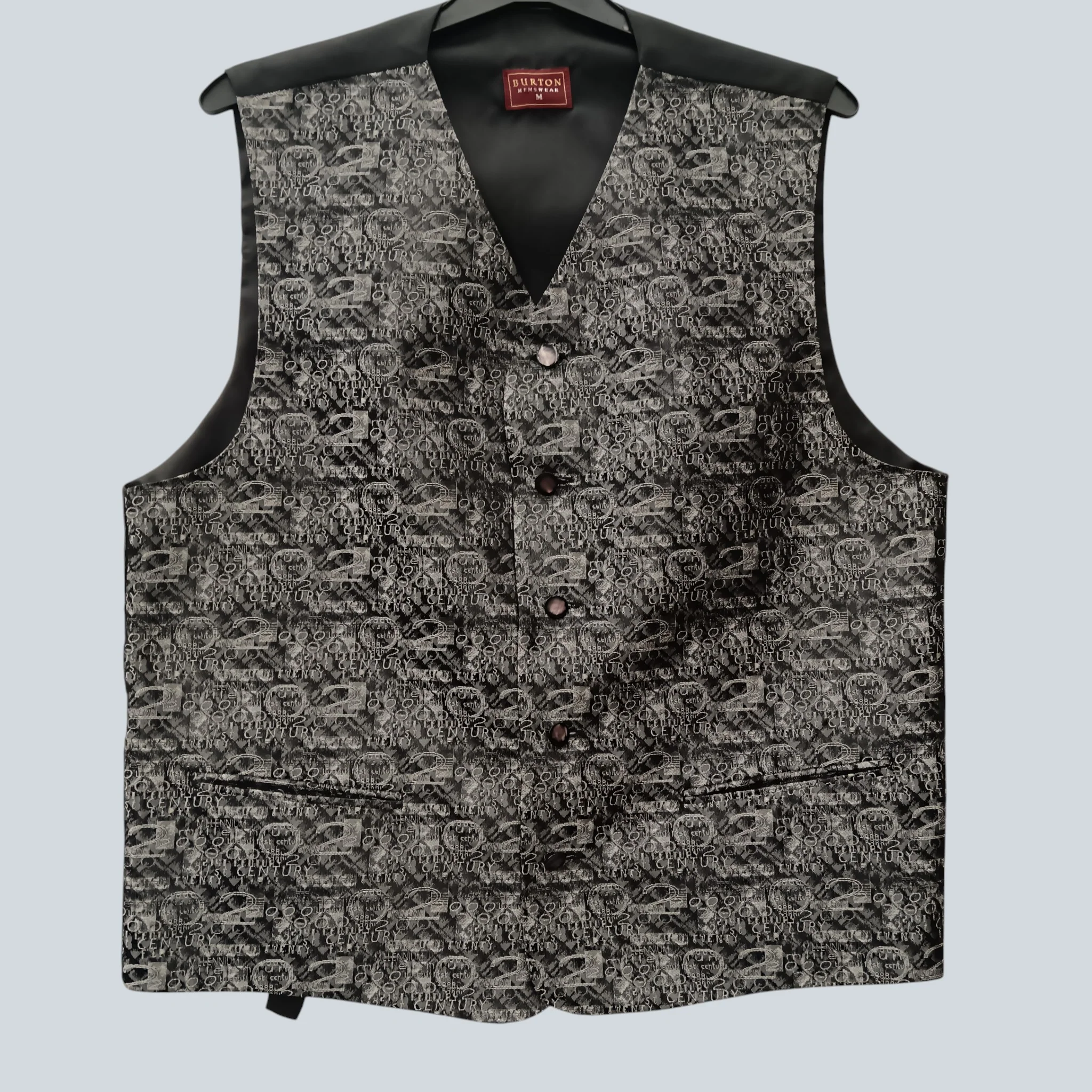 Burton Millenium 200 20th Century Themed Grey and Silver  Men's Waistcoat UK Medium Menswear | Pre-loved