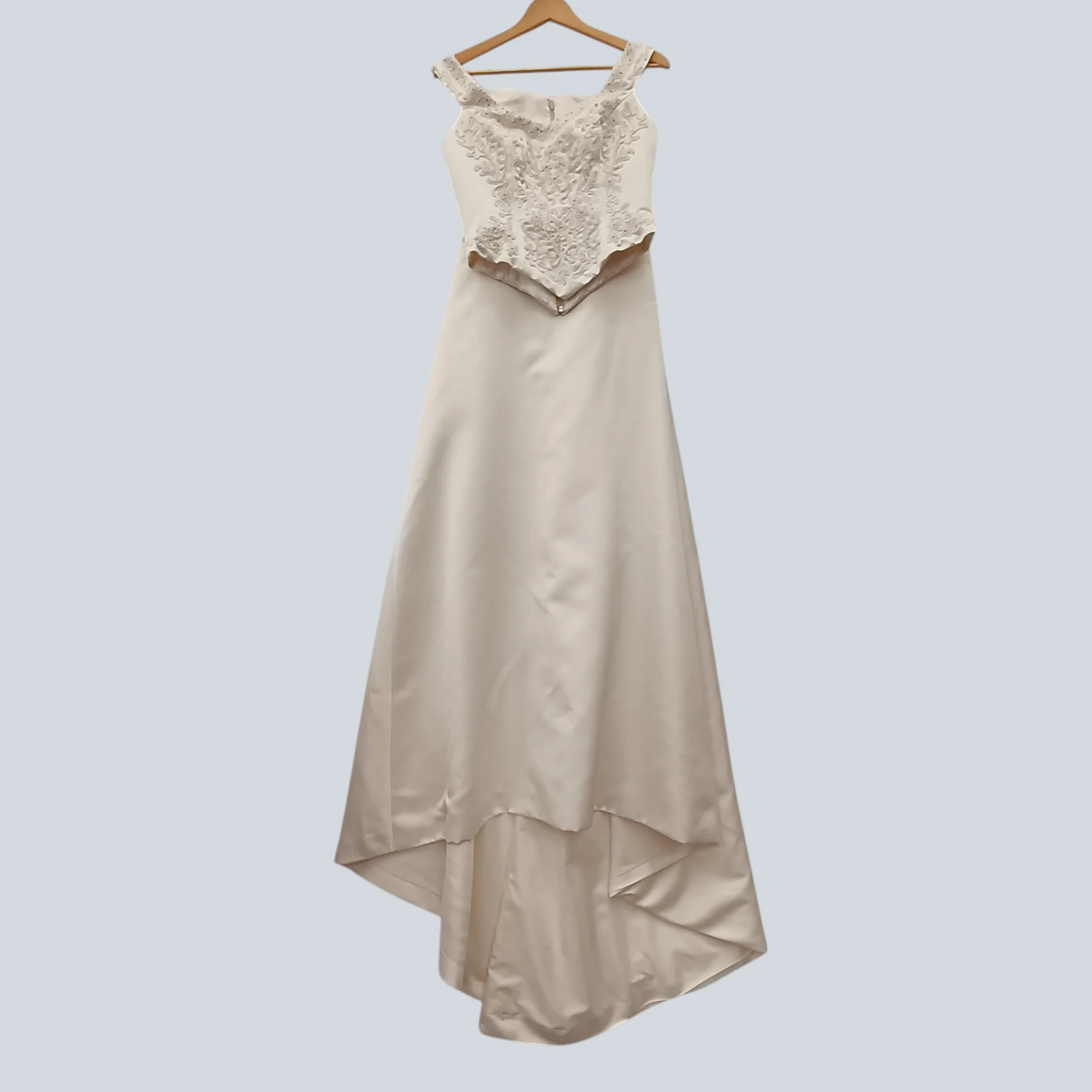 Catherine Jane Ladies Ivory Satin Wedding Hi-low Dress 2Pieces Embellished Top UK Medium Womenswear | Pre-loved
