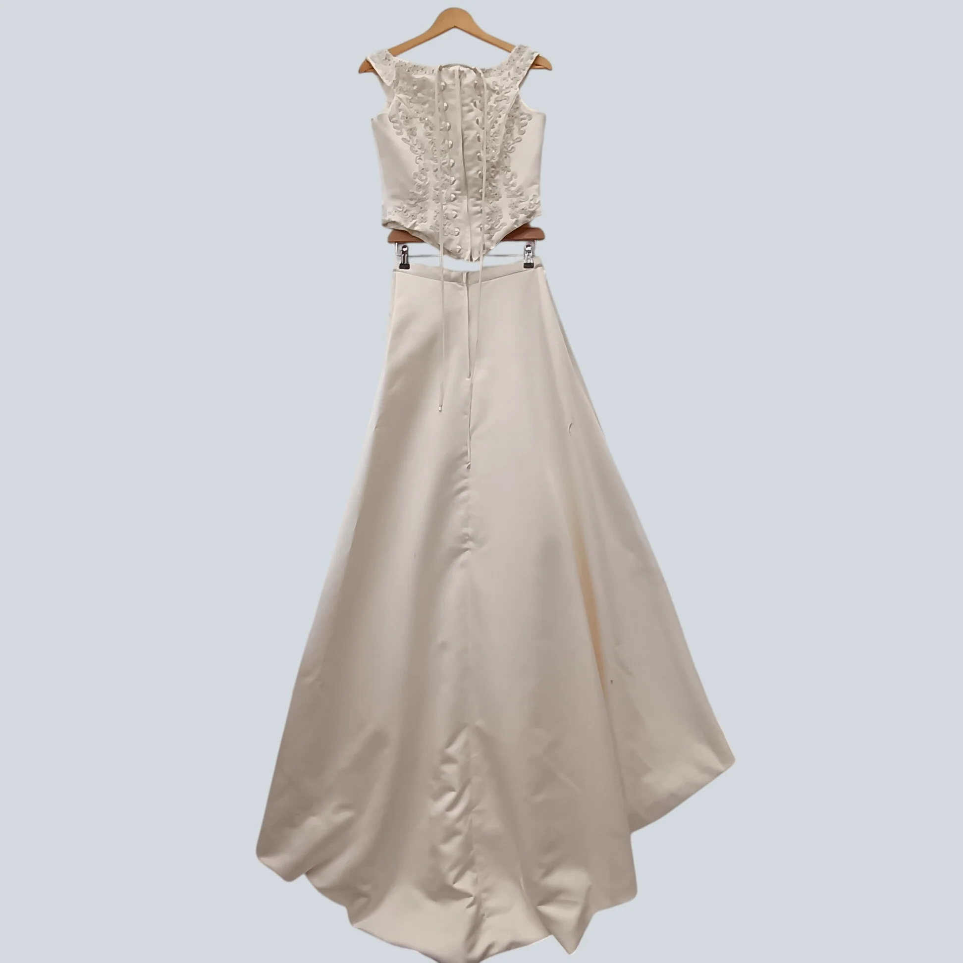 Catherine Jane Ladies Ivory Satin Wedding Hi-low Dress 2Pieces Embellished Top UK Medium Womenswear | Pre-loved - Image 2