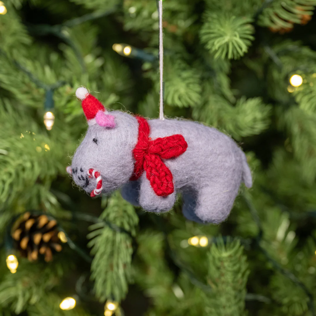 Christmas Hippo with candy cane | Handmade Felt Christmas Decoration - Image 3