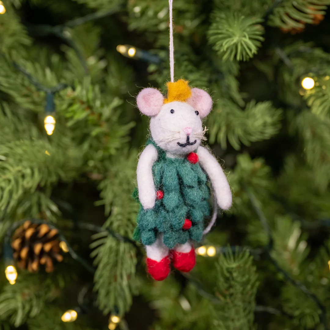 Christmas Mouse in Holly Dress | Handmade Felt Christmas Decoration - Image 3