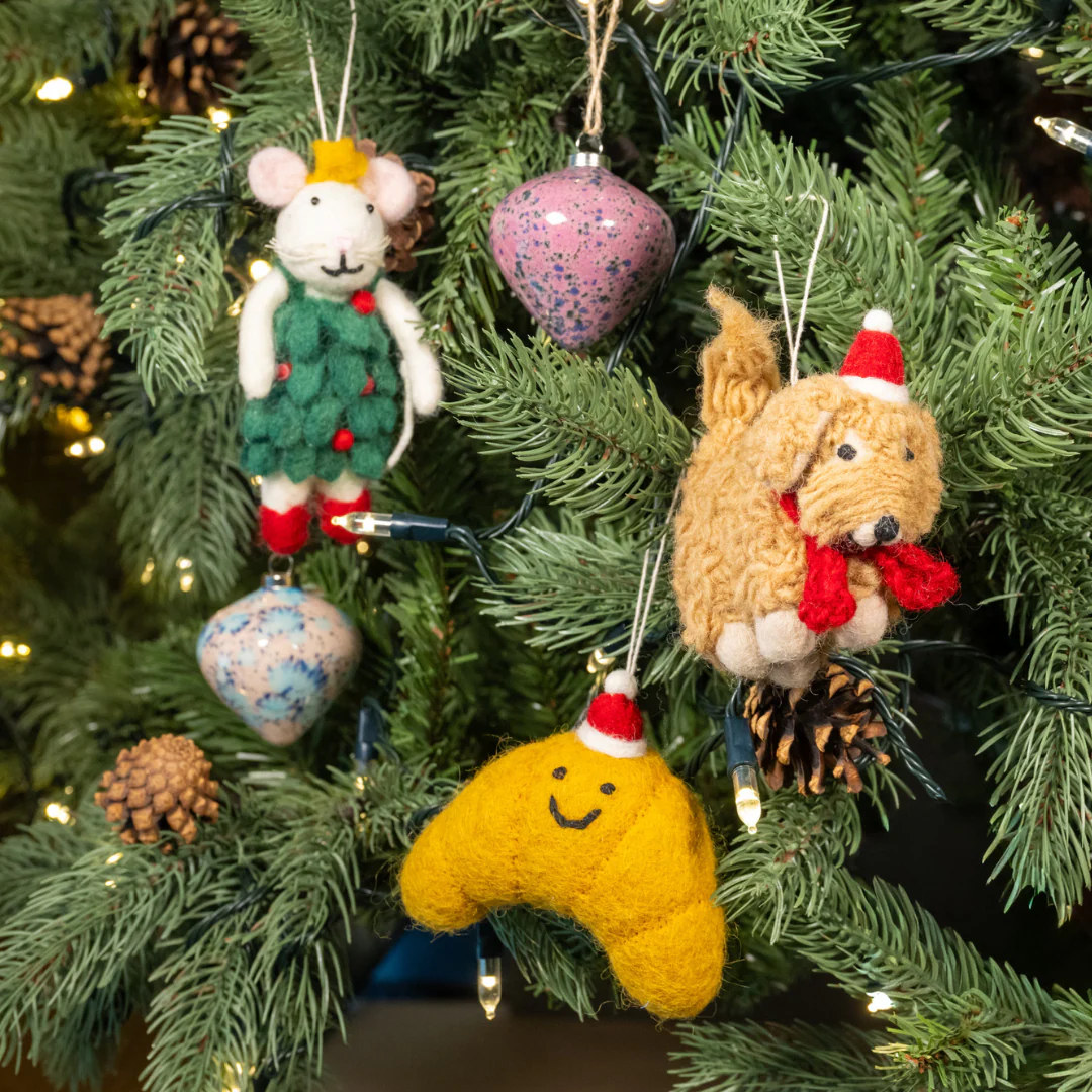 Christmas Mouse in Holly Dress | Handmade Felt Christmas Decoration - Image 4