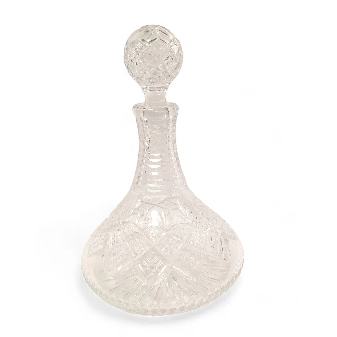 Crystal Ships Decanter Cut Glass Clear Unmarked 20cm | Preloved