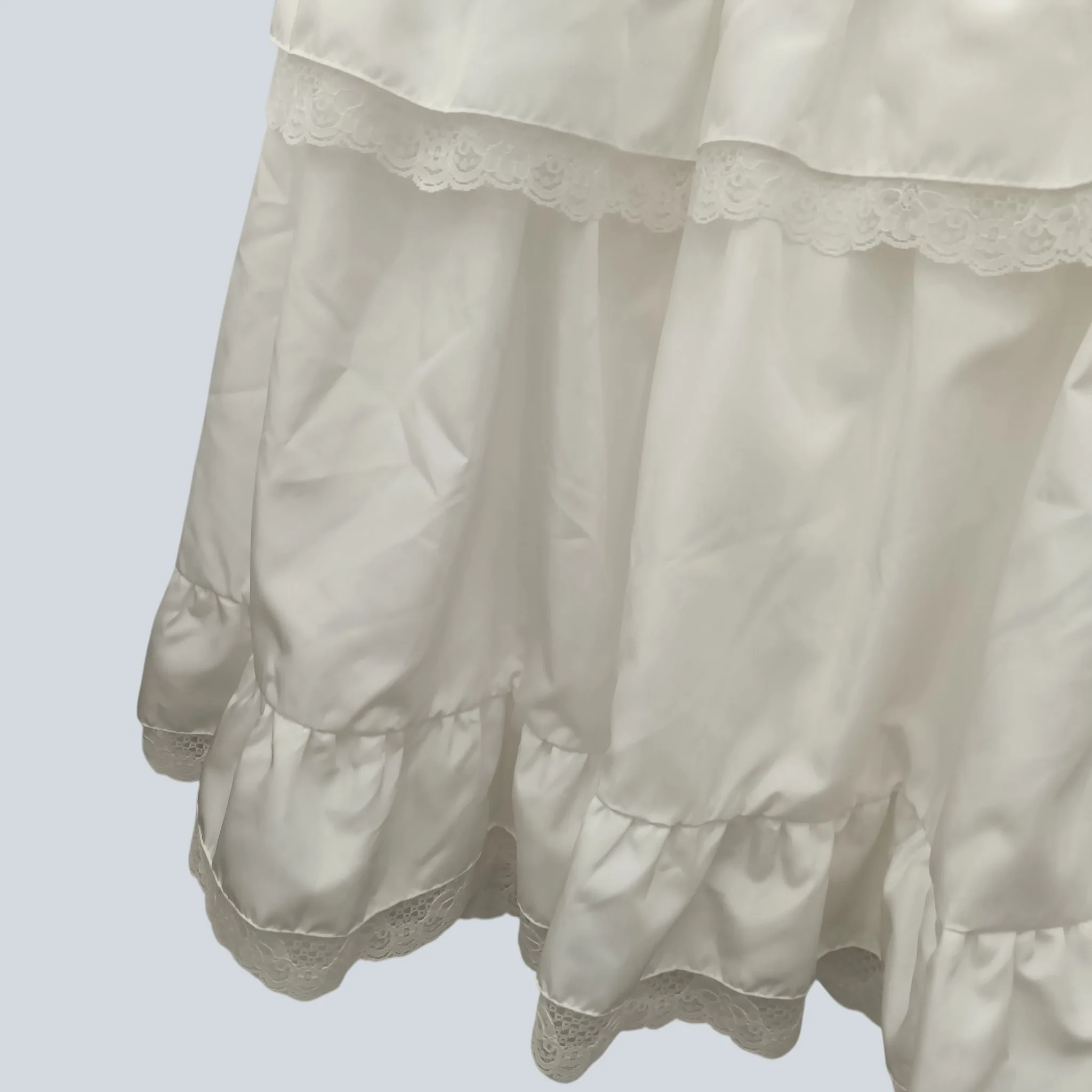 Columbine Nemours Vintage Style Wedding White Satin Dress Tiered Half Sleeve UK S Womenswear | Pre-loved - Image 5