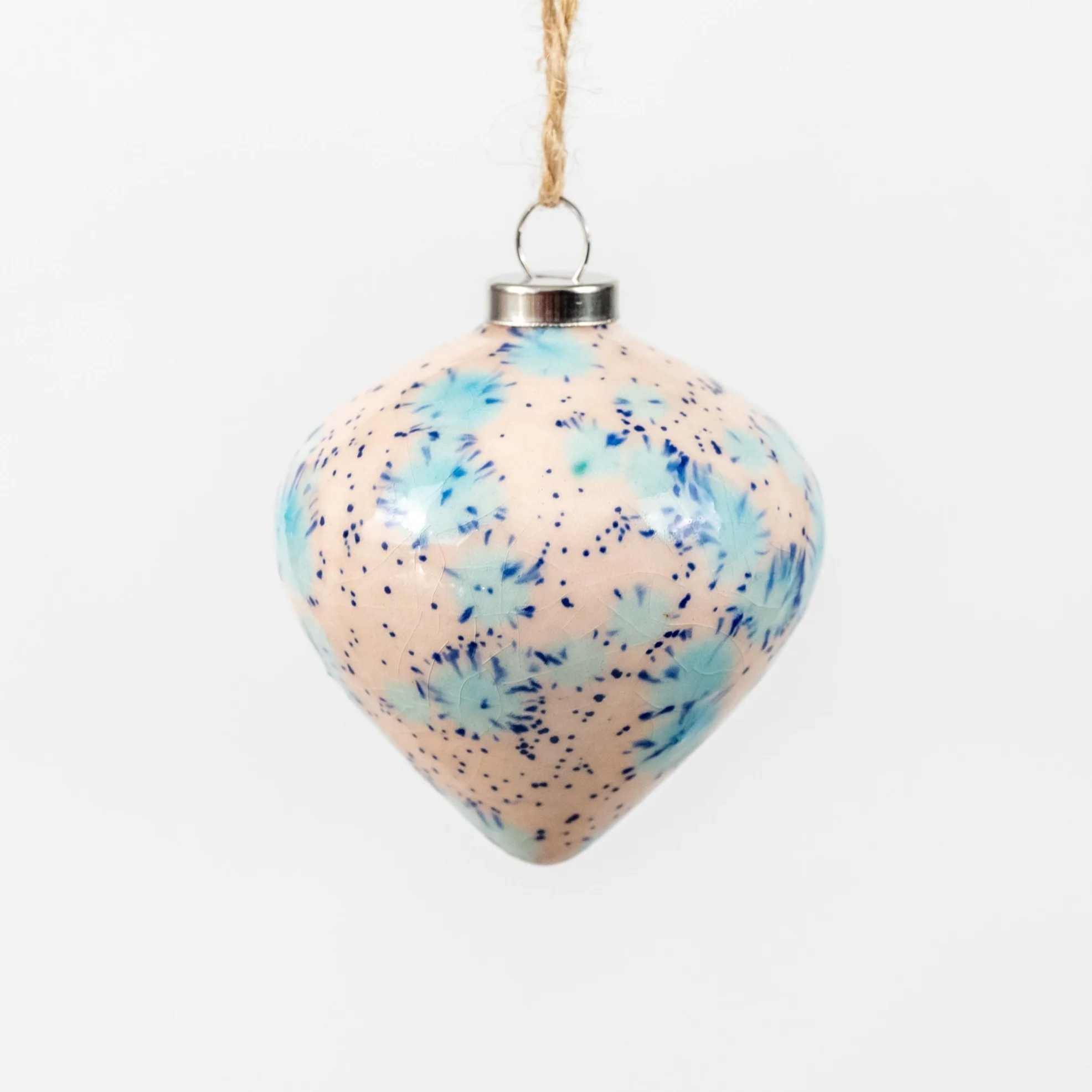 Blue & Cream Hand-Painted Ceramic Bauble | Diamond Shape - Image 2