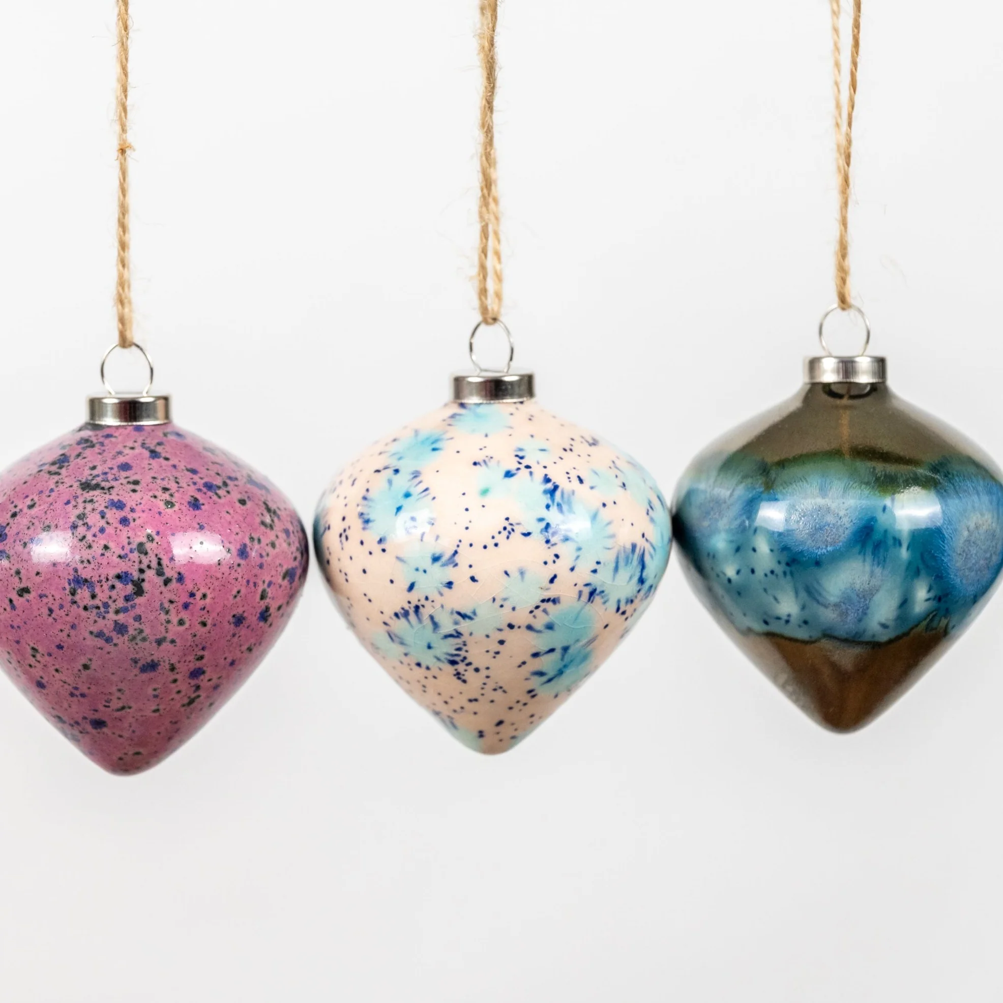 Blue & Cream Hand-Painted Ceramic Bauble | Diamond Shape - Image 6