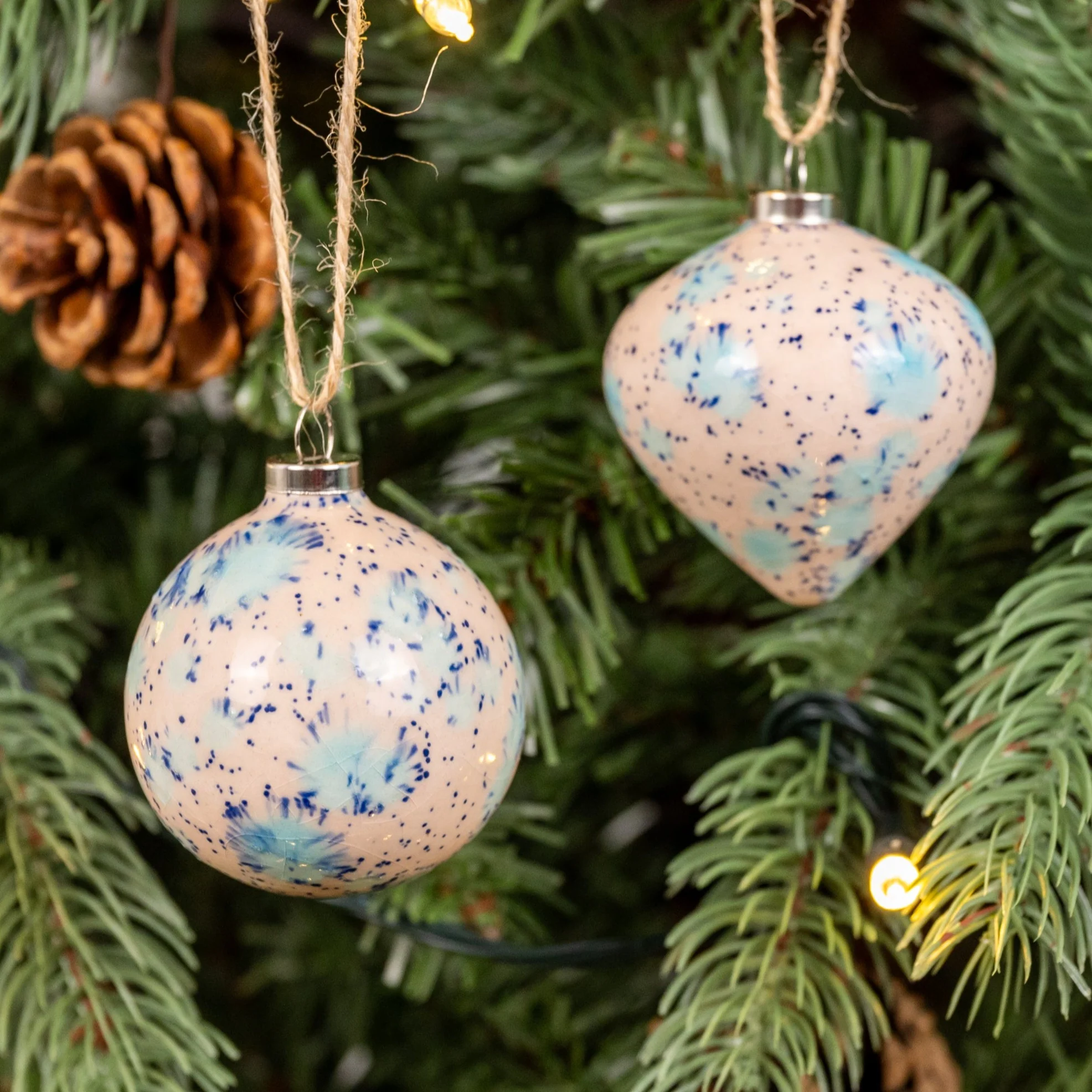 Blue & Cream Hand-Painted Ceramic Bauble | Diamond Shape - Image 7