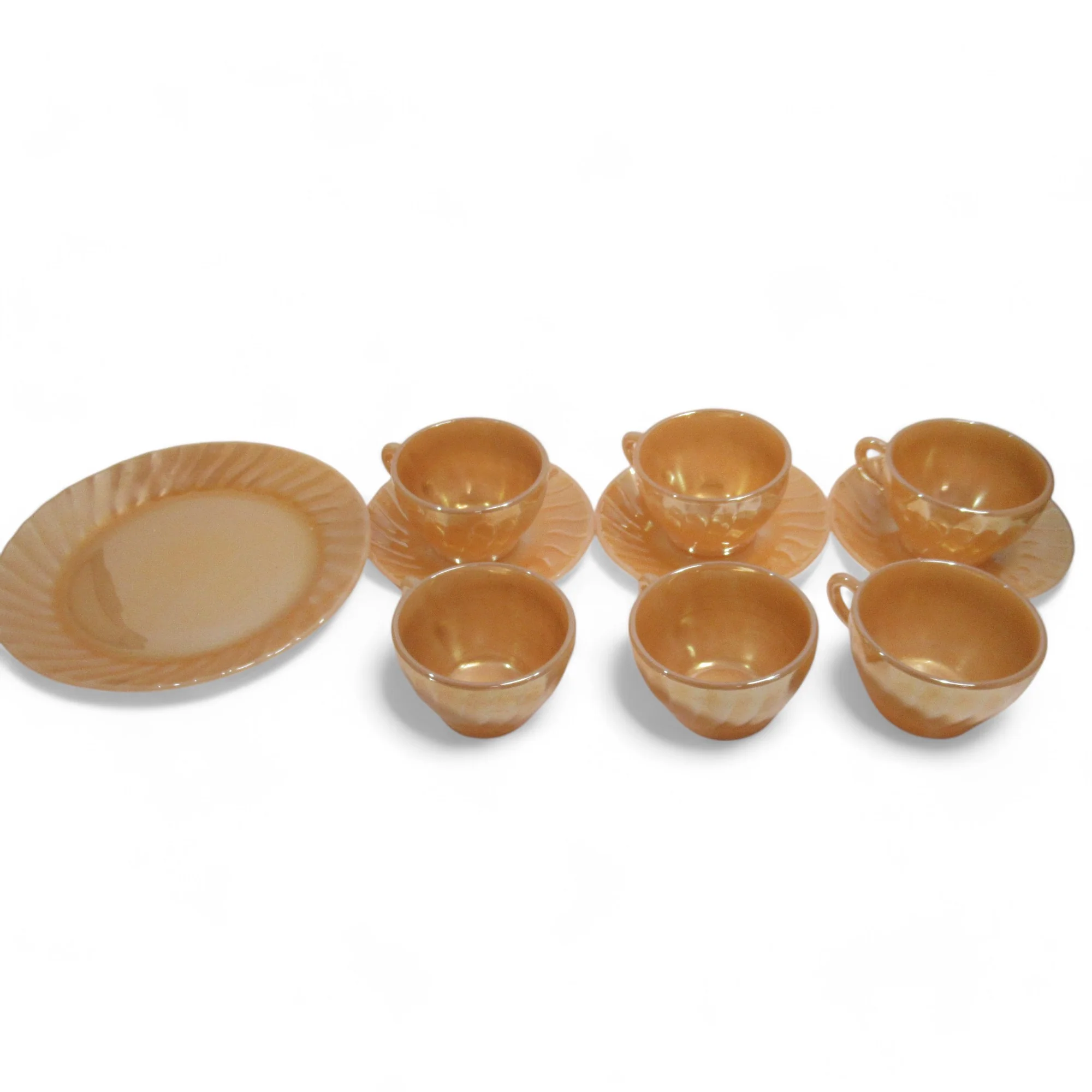 Crisa Peach Lustre Glass Tea Set Mexico 10-Piece Vintage | Preloved