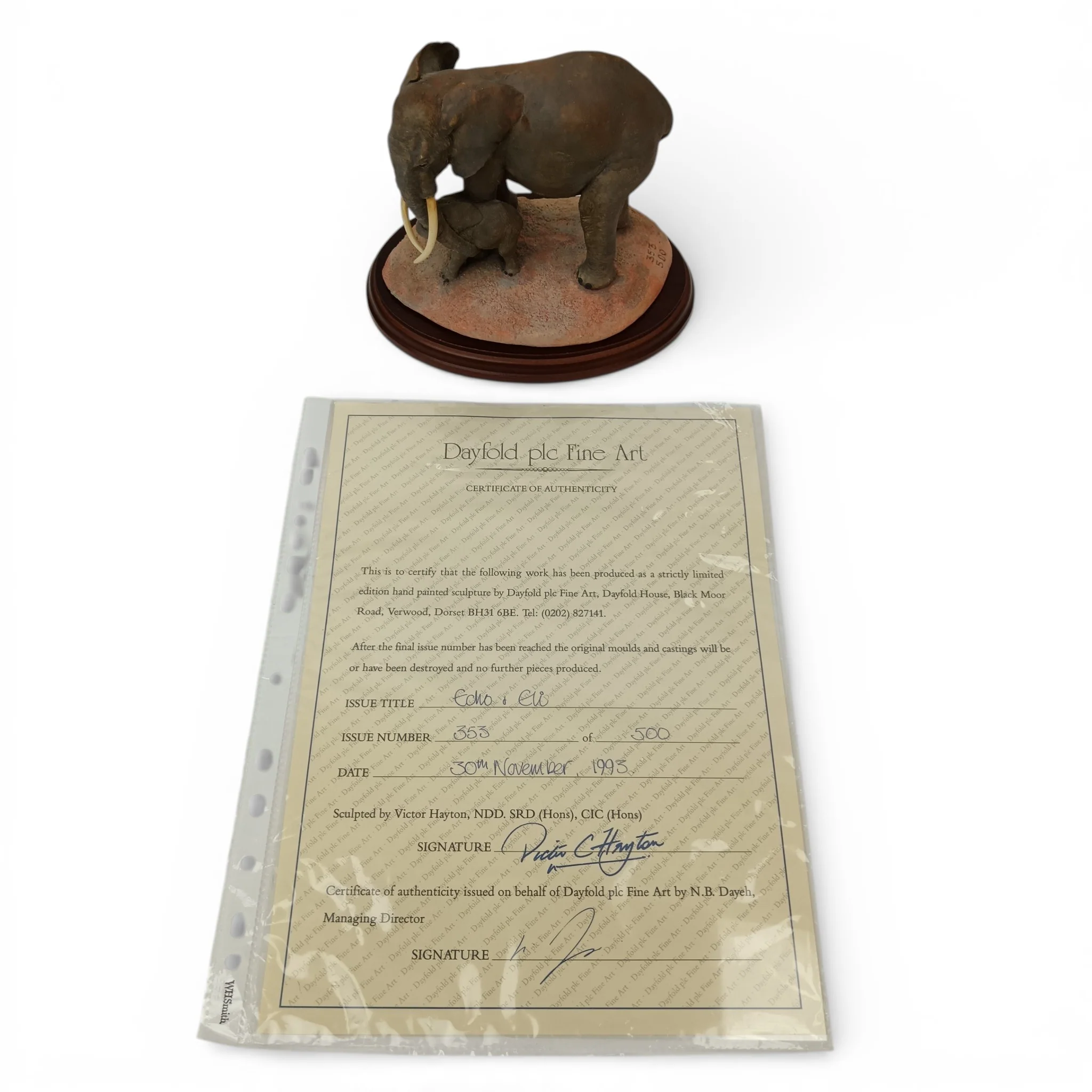 Dayfold Plc Fine Art 'Echo & Eli' Elephant Sculpture Hand Painted Limited Edition 353/500 | Pre-loved - Image 5