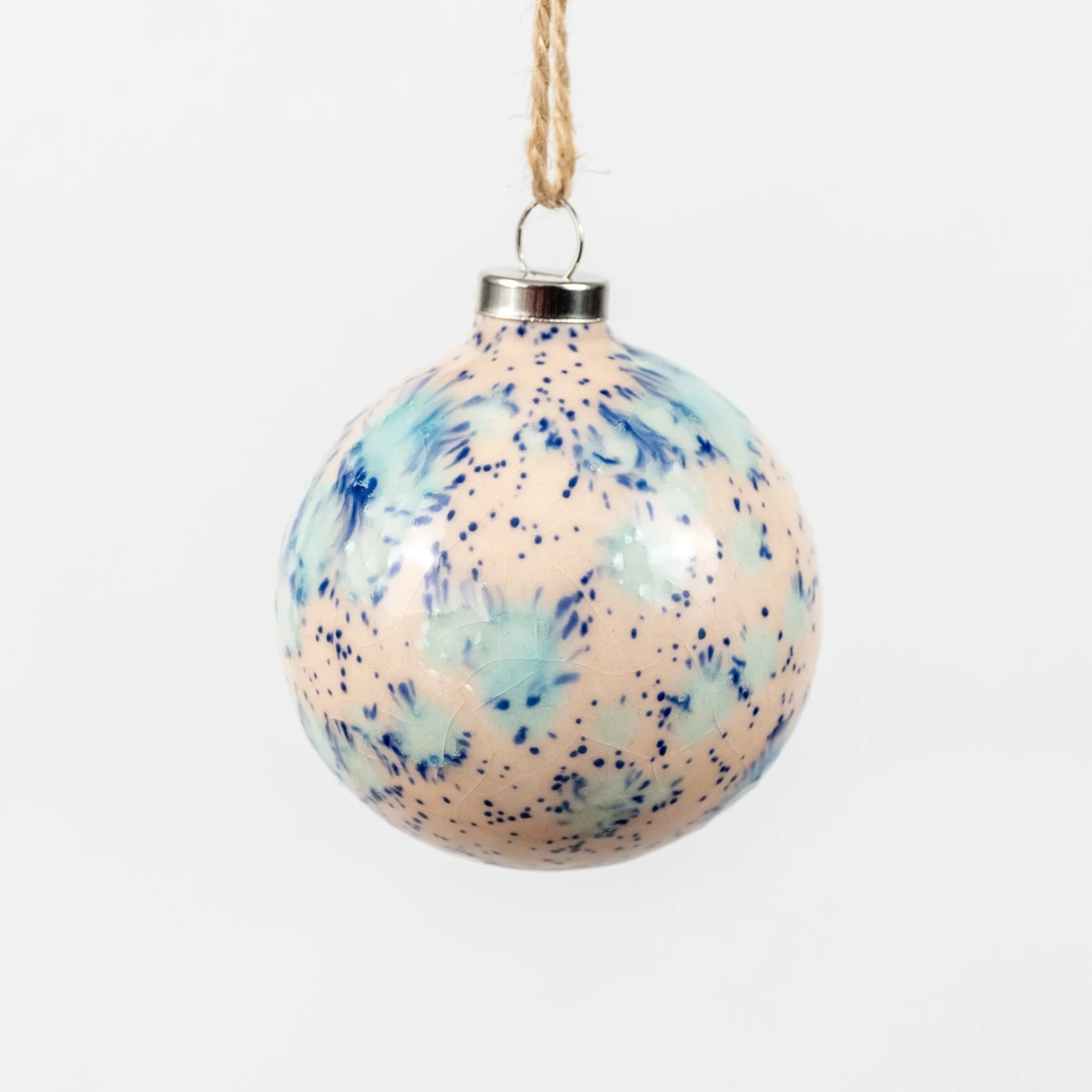 Blue & Cream Hand-Painted Ceramic Bauble | Round Shape - Image 2