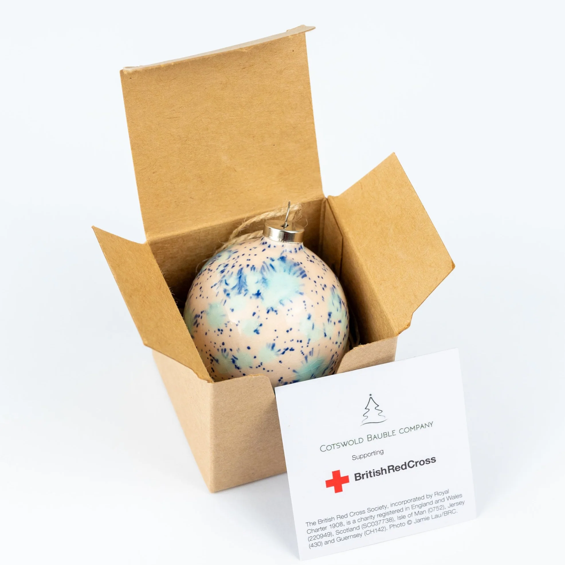 Blue & Cream Hand-Painted Ceramic Bauble | Round Shape - Image 4