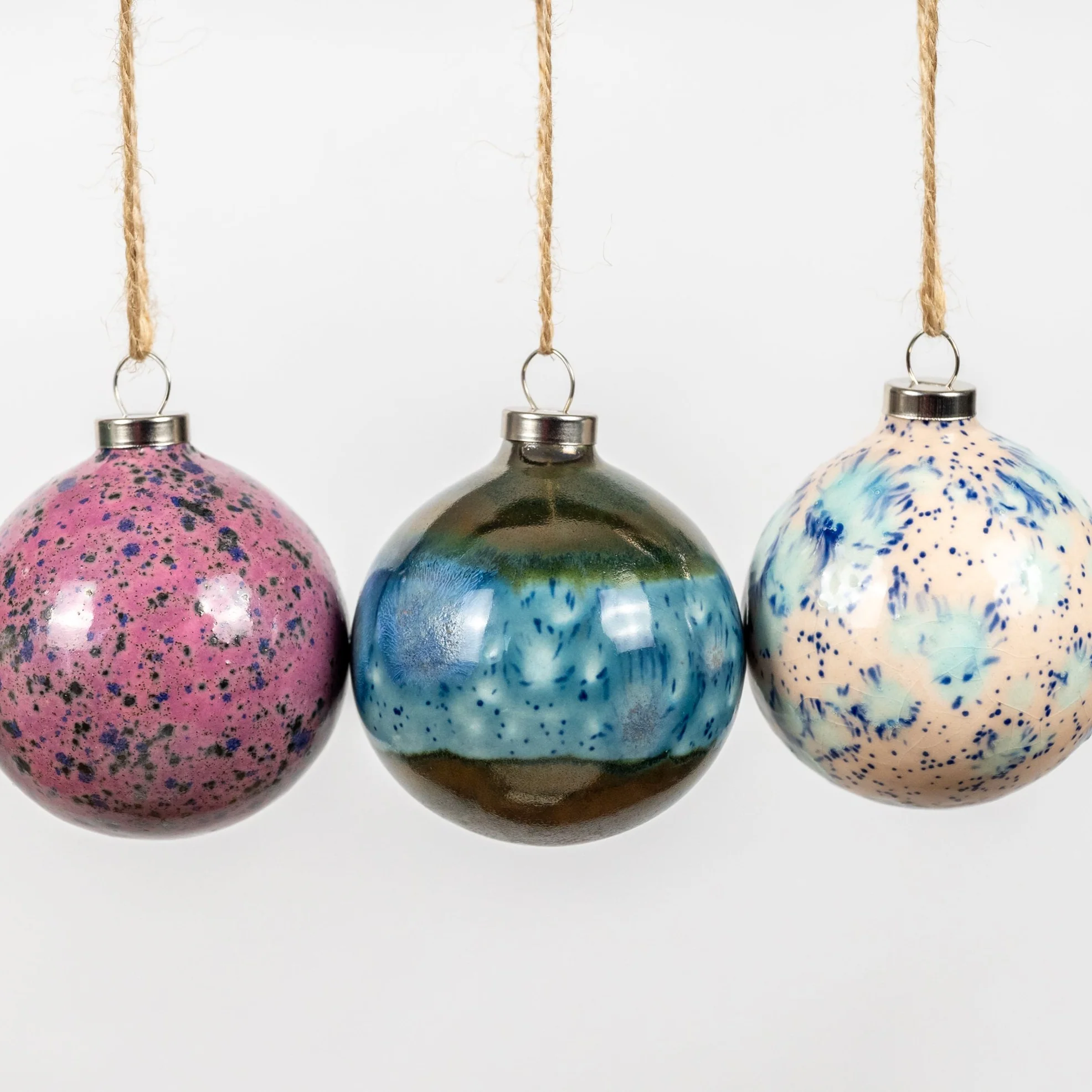 Blue & Cream Hand-Painted Ceramic Bauble | Round Shape - Image 6