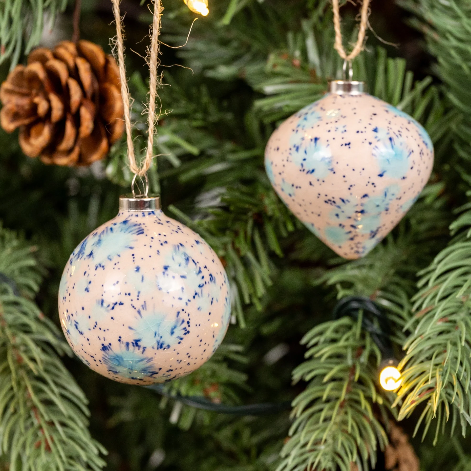 Blue & Cream Hand-Painted Ceramic Bauble | Round Shape - Image 7