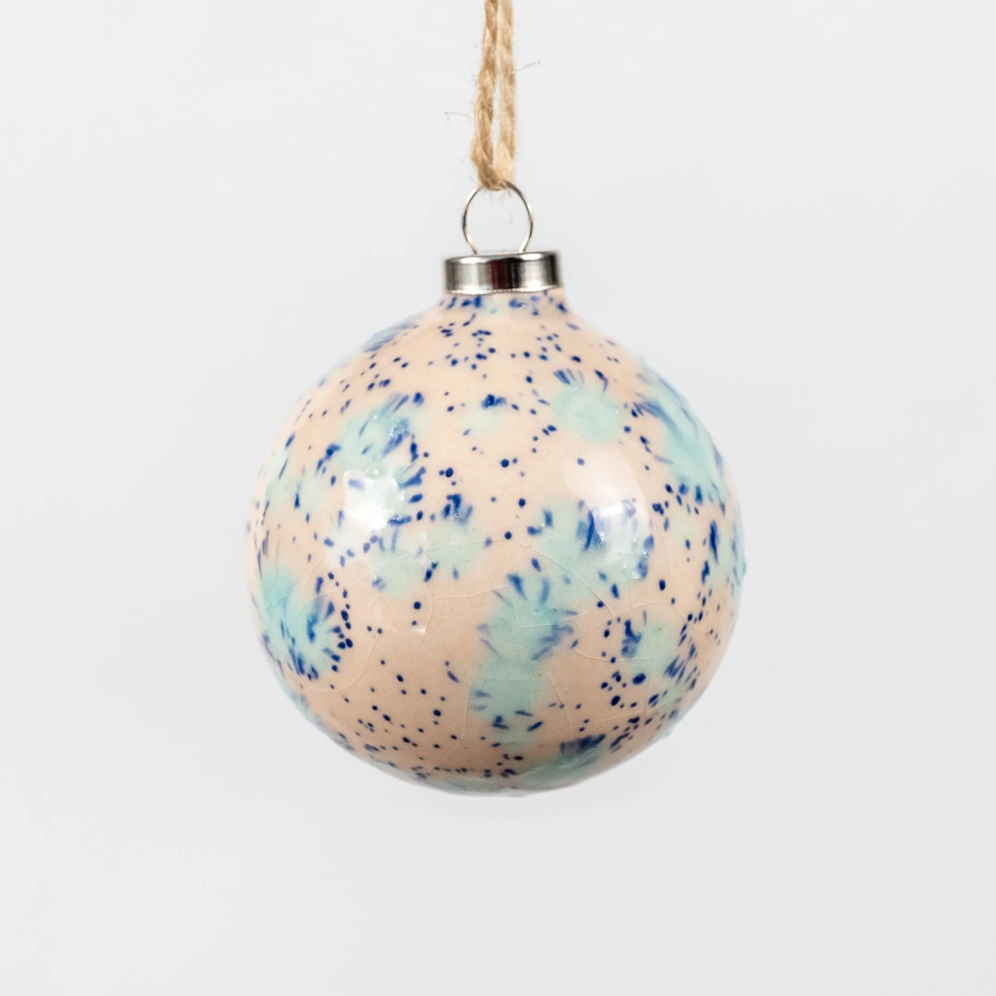 Blue & Cream Hand-Painted Ceramic Bauble | Round Shape - Image 8
