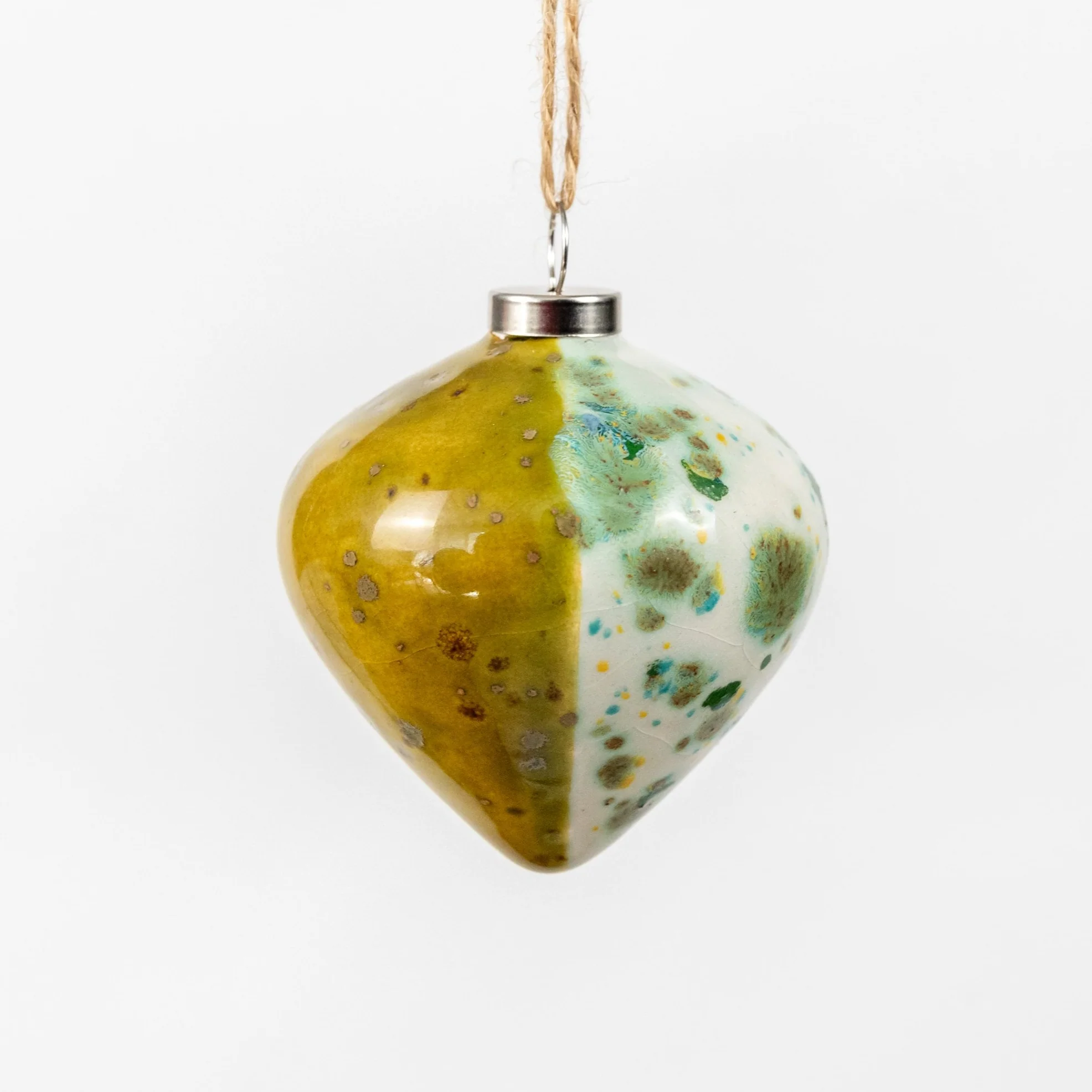 Green Hand-Painted Ceramic Bauble | Diamond Shape - Image 5