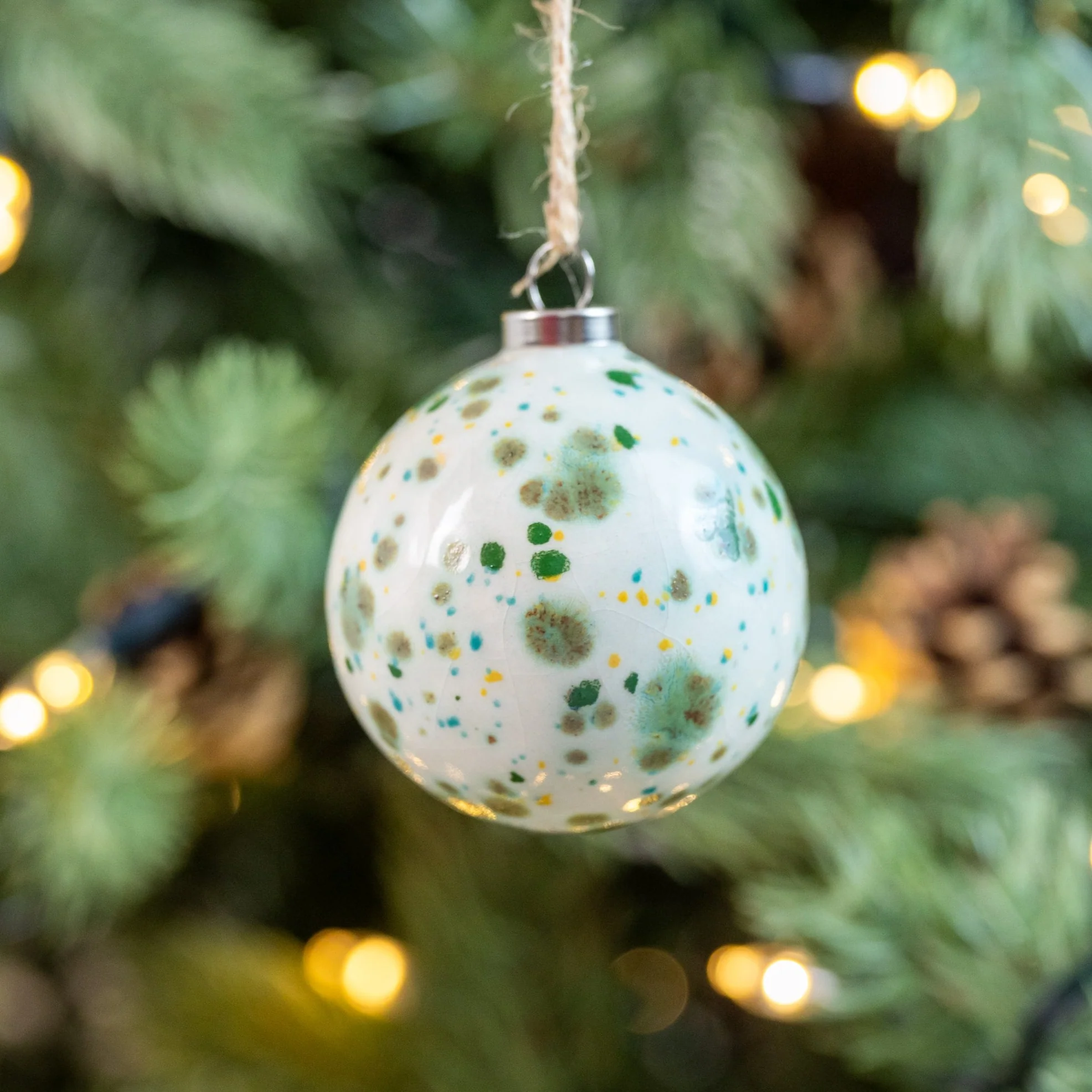 Green Hand-Painted Ceramic Bauble | Round Shape - Image 2