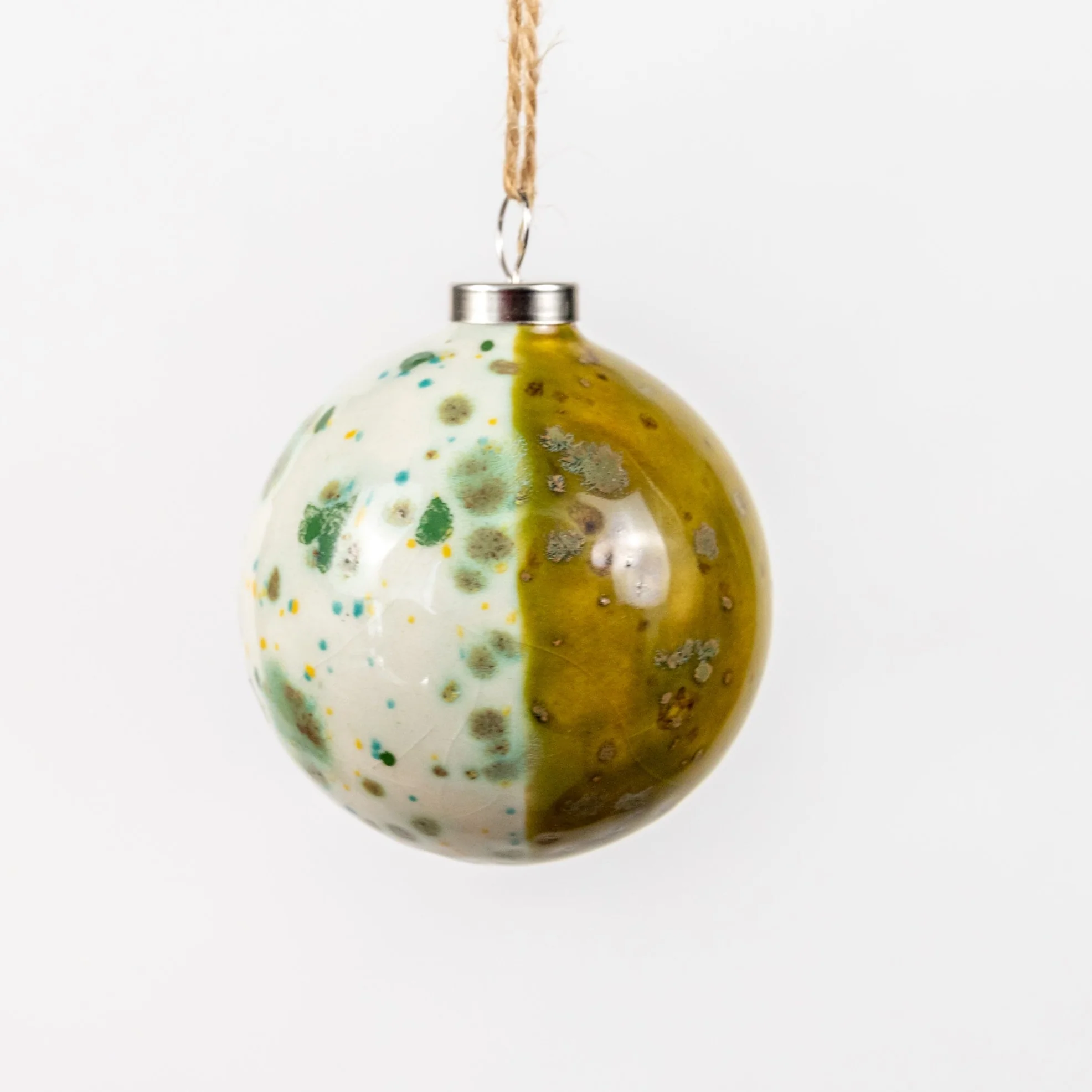 Green Hand-Painted Ceramic Bauble | Round Shape - Image 3