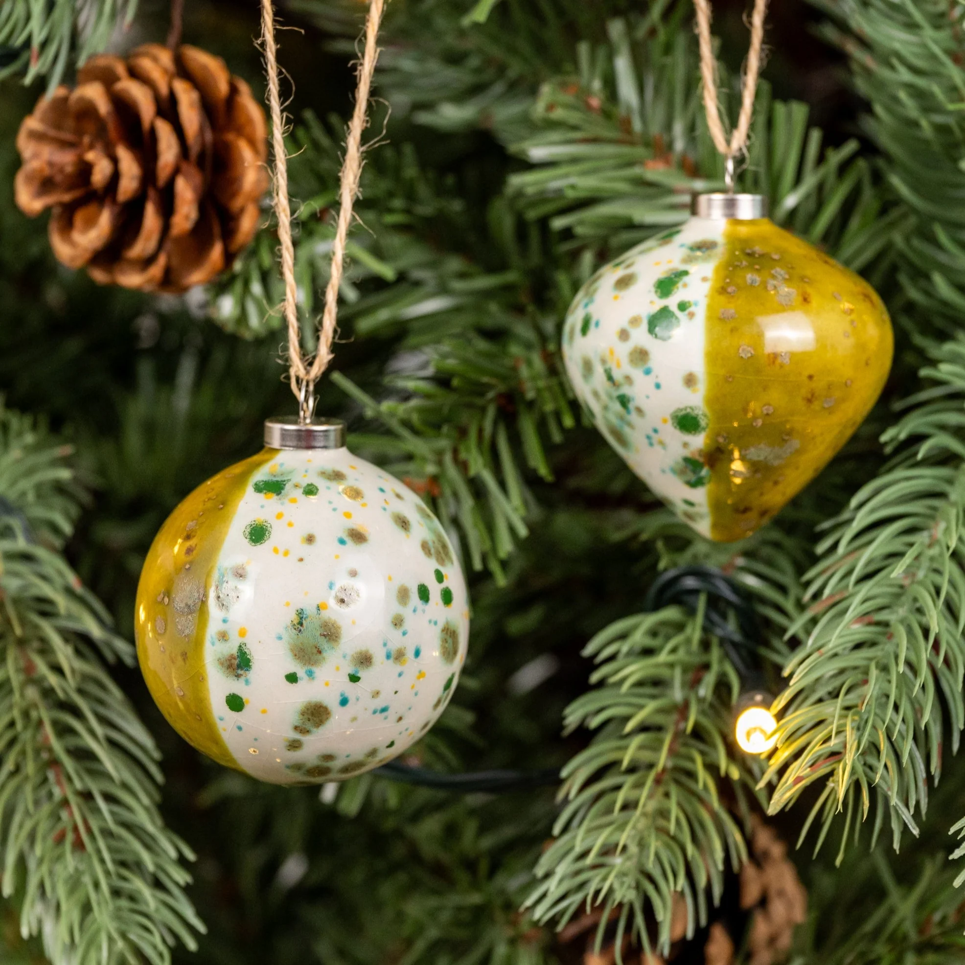 Green Hand-Painted Ceramic Bauble | Round Shape - Image 6