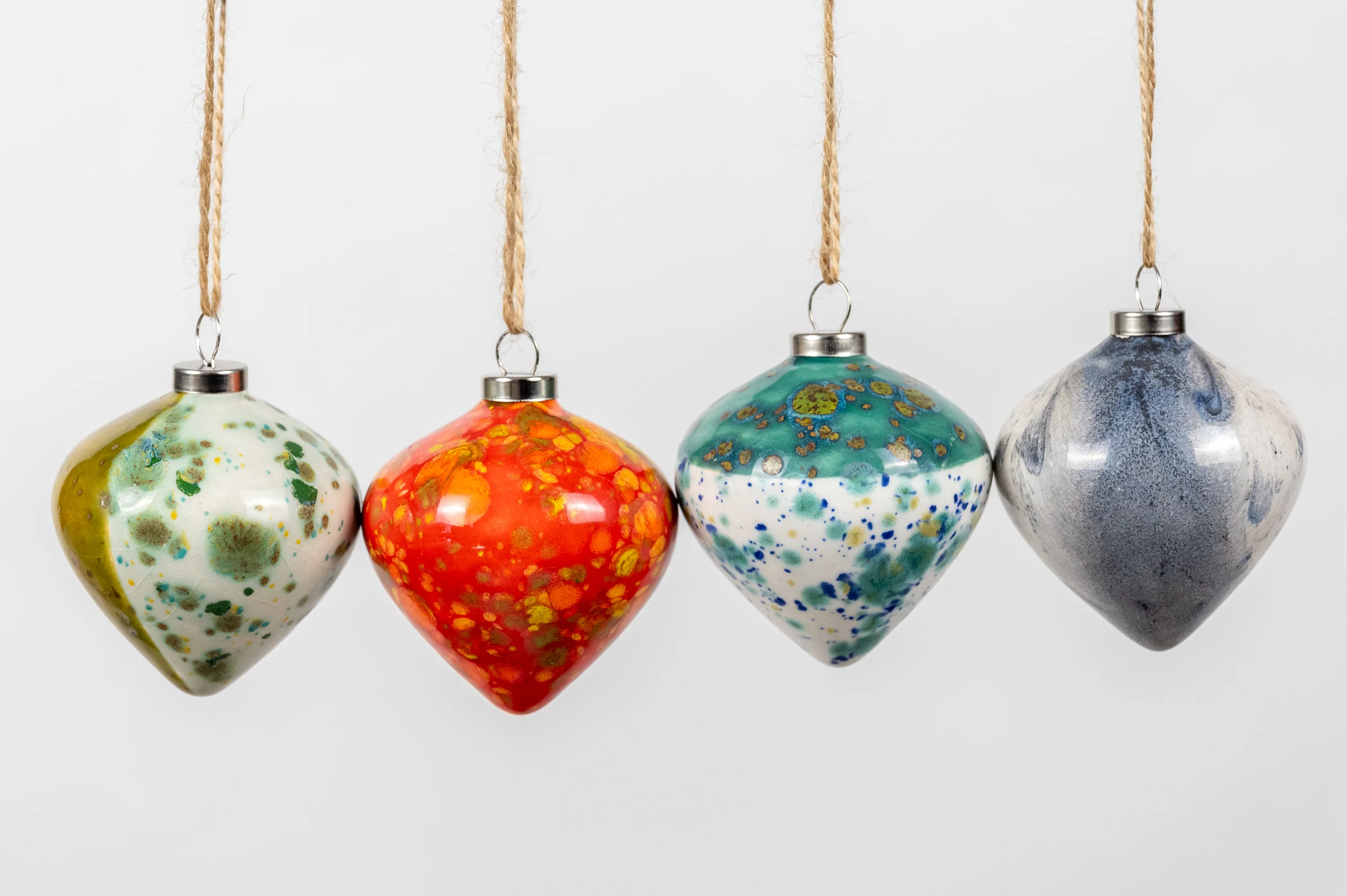 Green, Red, Grey & Turquoise Set of 4 baubles | Diamond Shape - Image 2