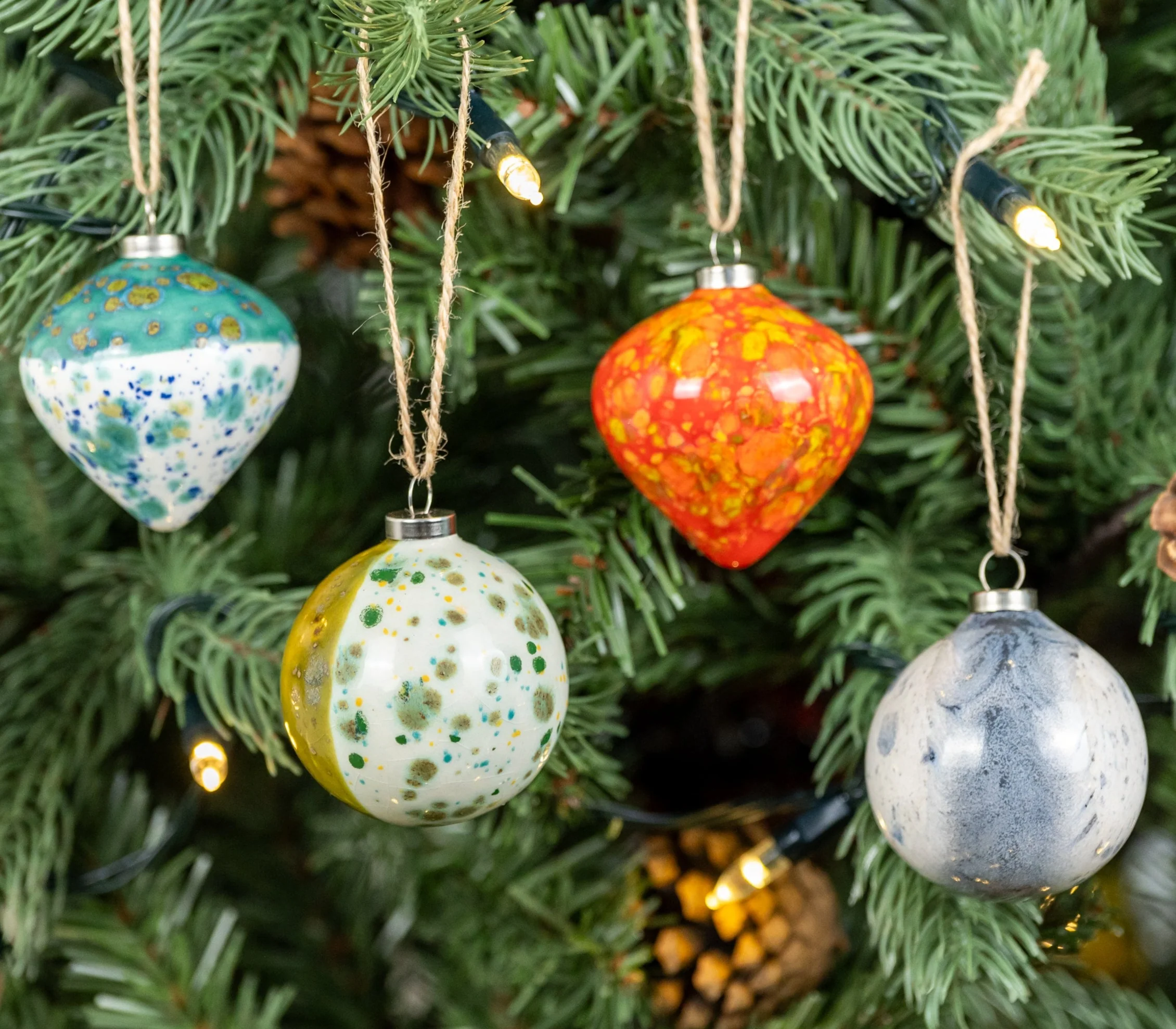 Green, Red, Grey & Turquoise Set of 4 baubles | Diamond Shape - Image 4