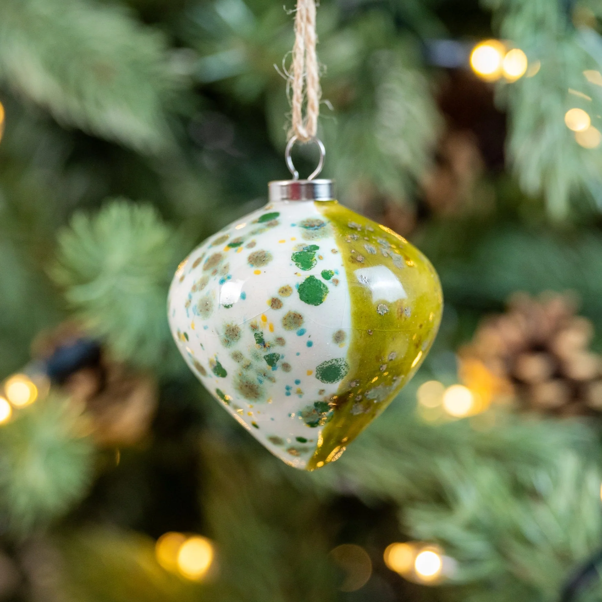 Green, Red, Grey & Turquoise Set of 4 baubles | Diamond Shape - Image 7