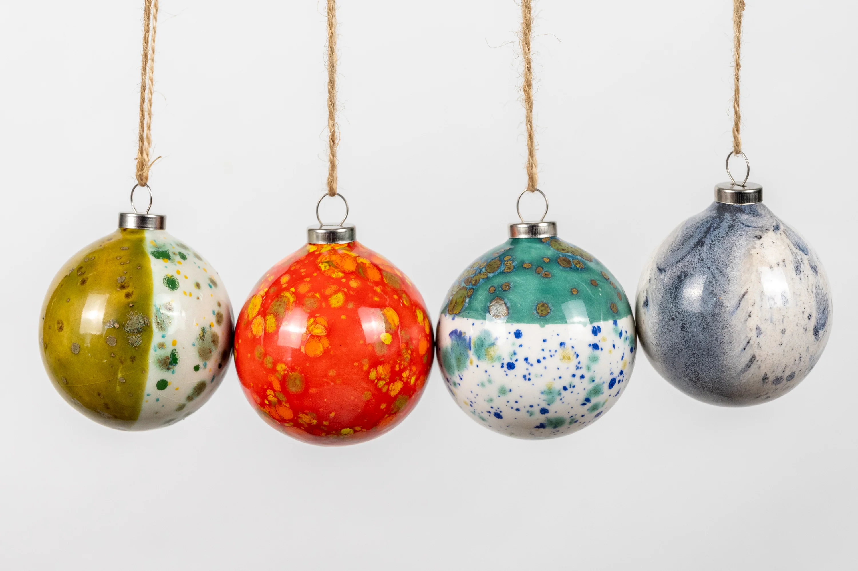 Green, Red, Grey & Turquoise Set of 4 baubles | Round Shape - Image 2