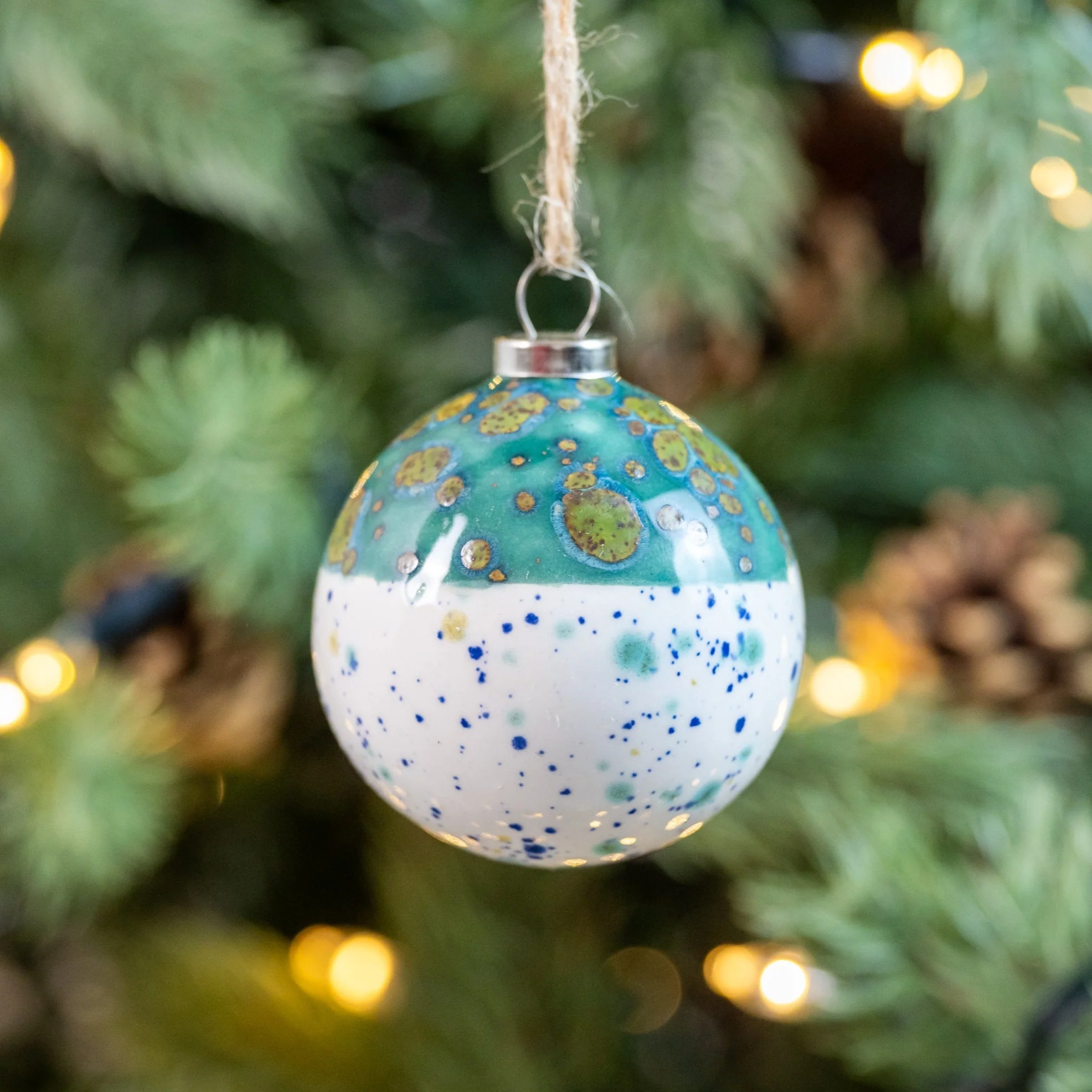 Green, Red, Grey & Turquoise Set of 4 baubles | Round Shape - Image 6