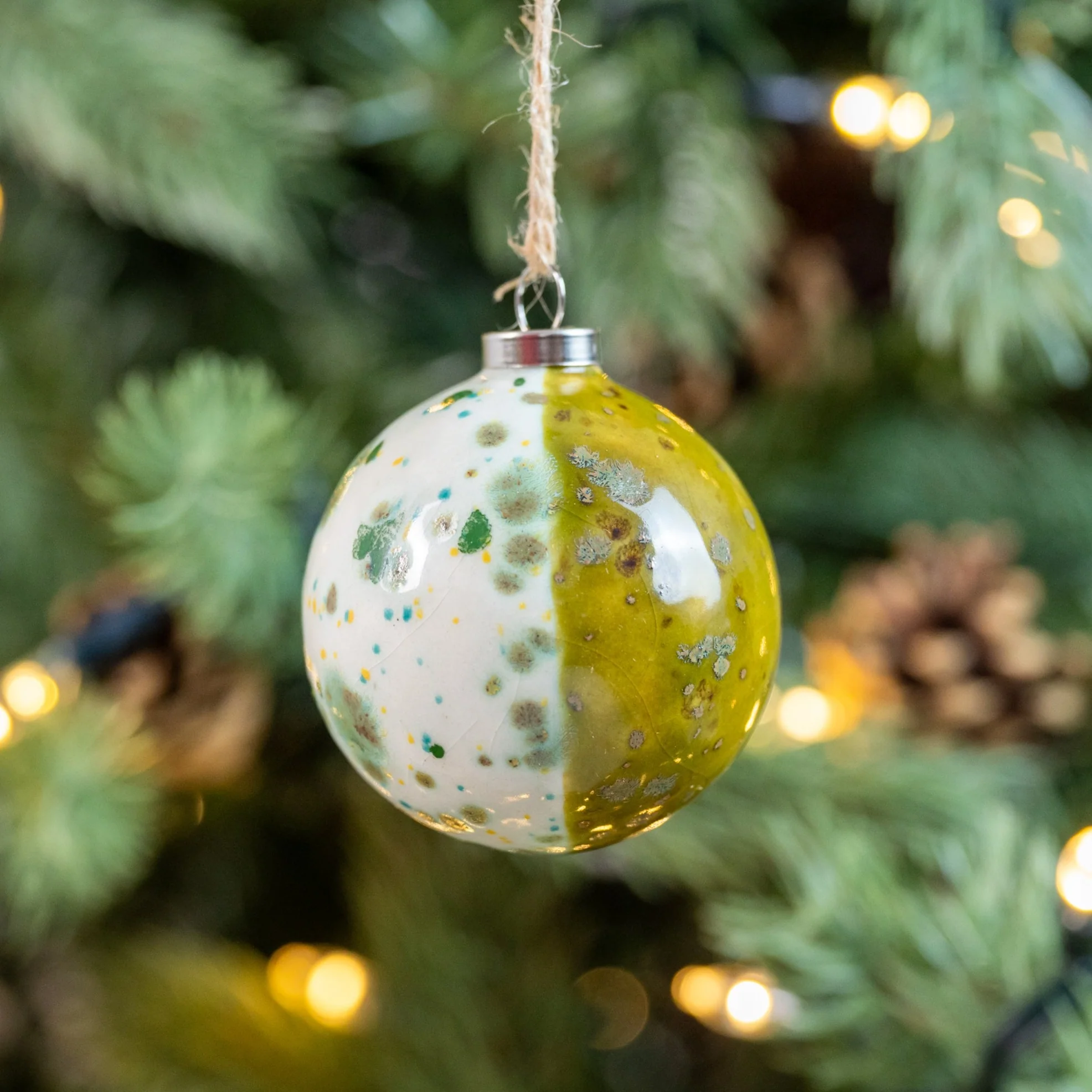 Green, Red, Grey & Turquoise Set of 4 baubles | Round Shape - Image 7